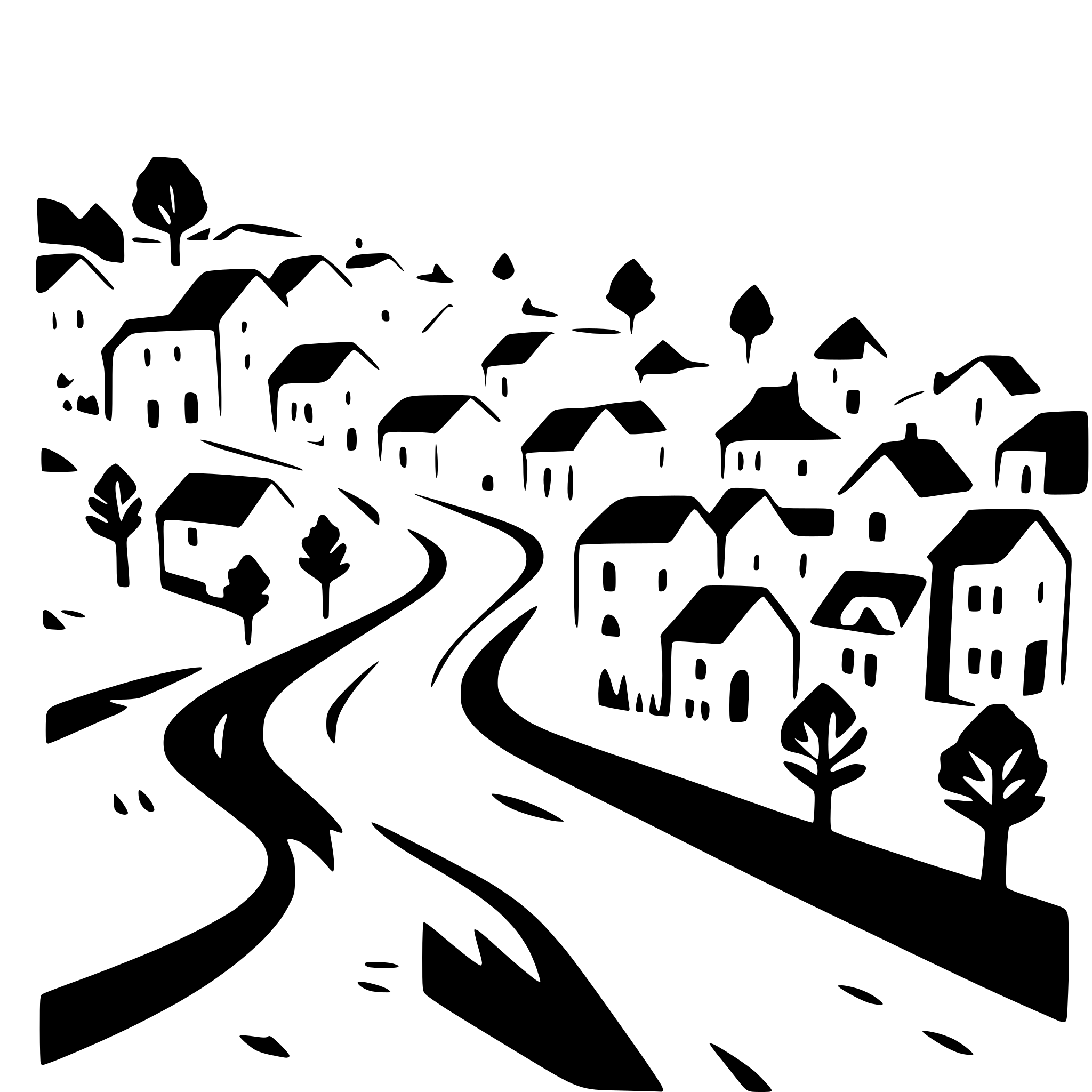 AI-generated SVG of 'village with winding roads'