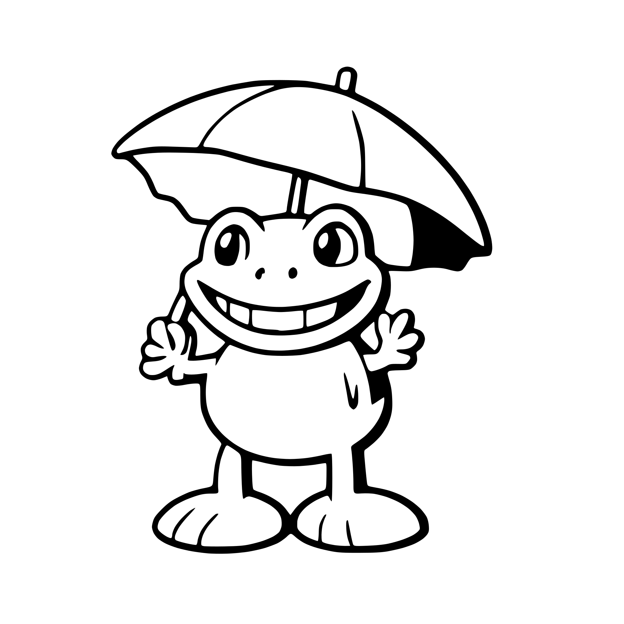 AI-generated SVG of a a grinning frog with an umbrella
