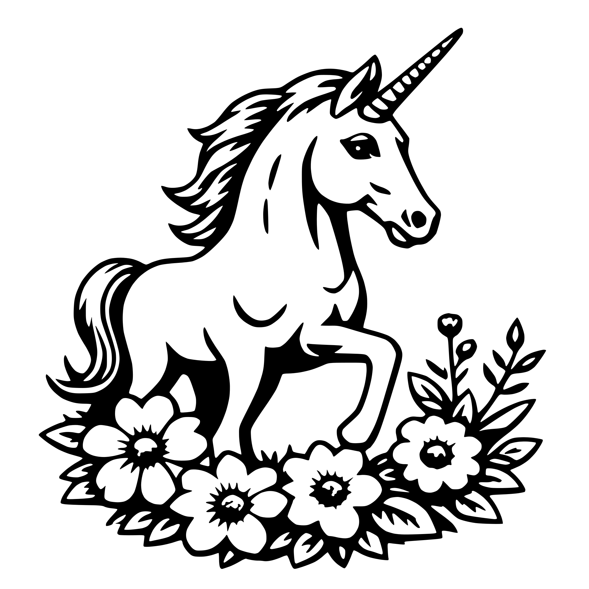 AI-generated SVG of a unicorn with flowers