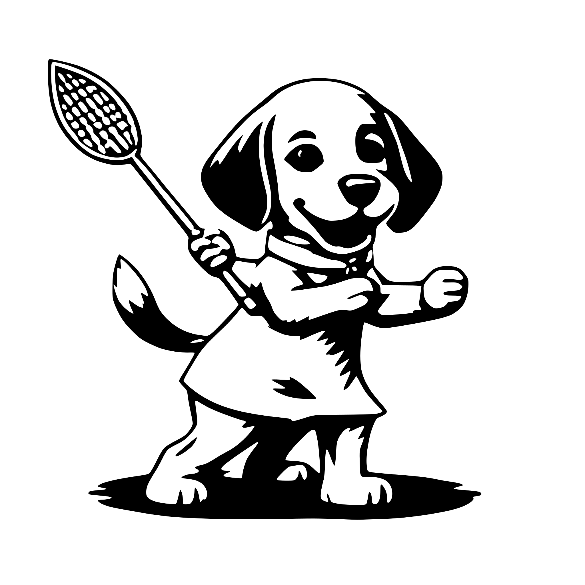 AI-generated SVG of a a cute dog play badminton