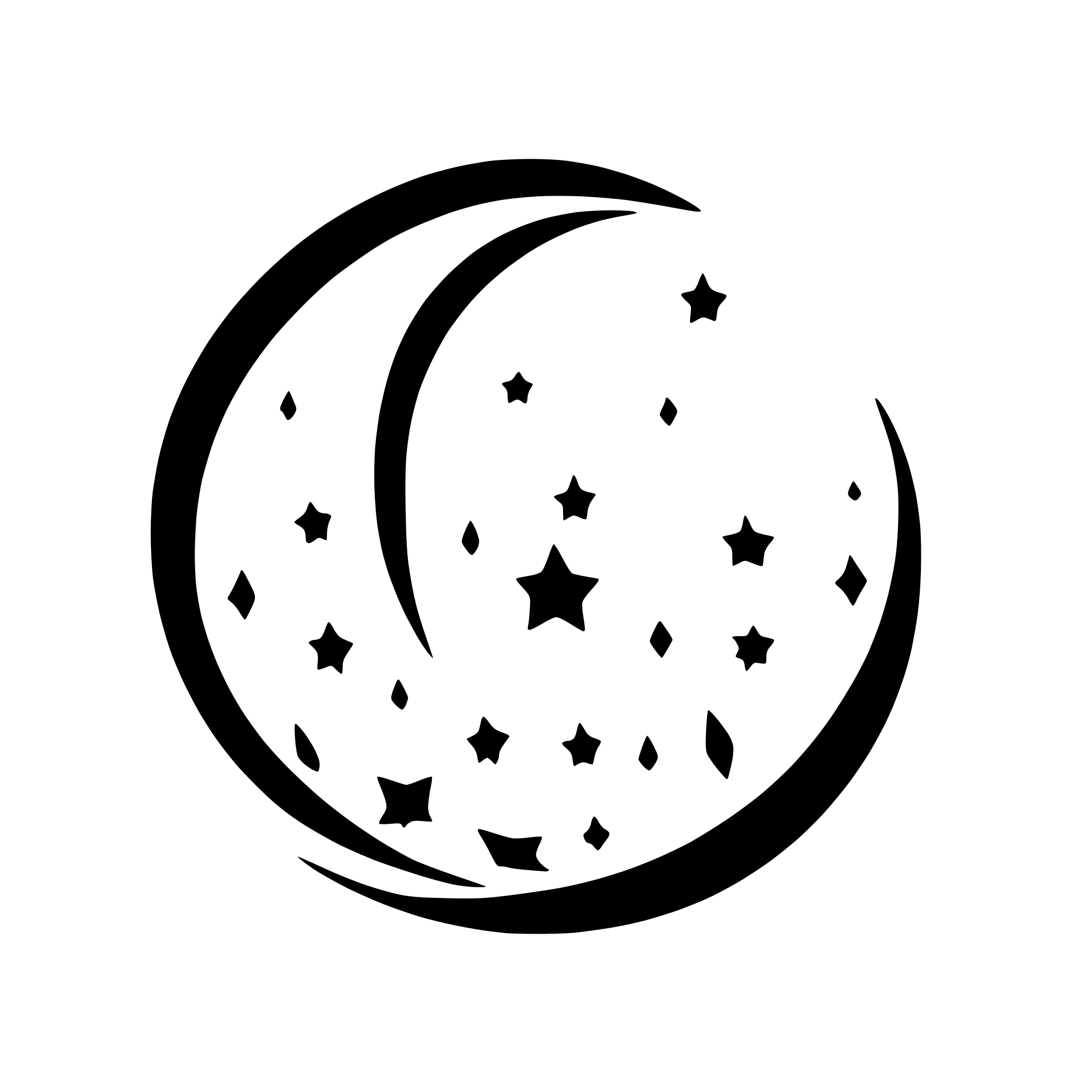 AI-generated SVG of 'moon with dangling stars'