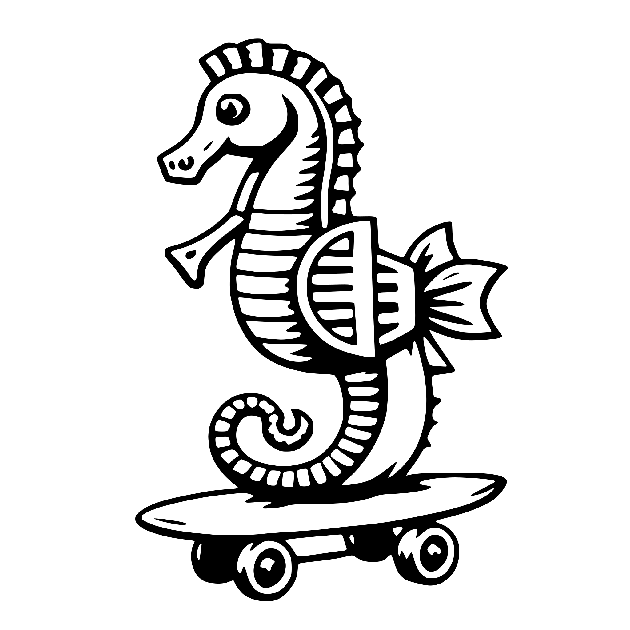 AI-generated SVG of 'seahorse with skateboard'