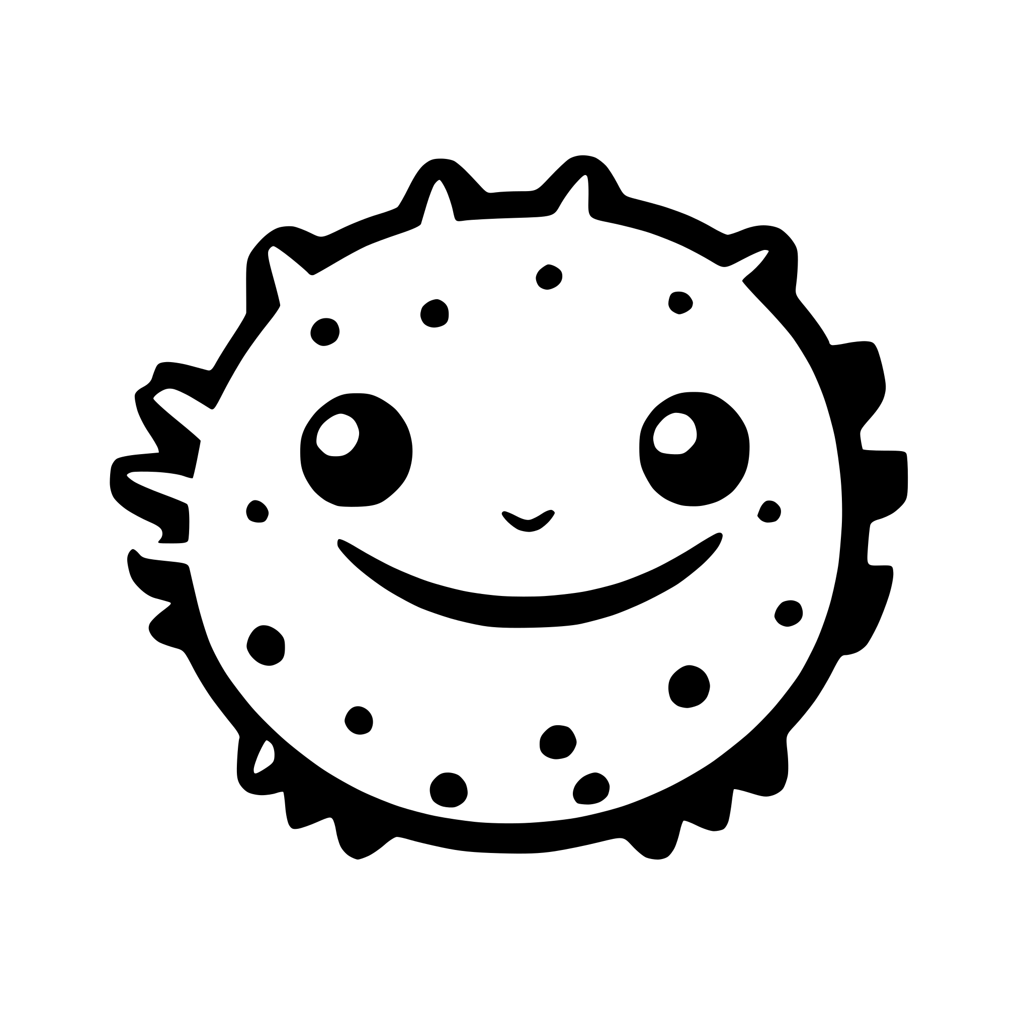 AI-generated SVG of a logo style depiction of a puffer fish, with a happy appearance and a smile