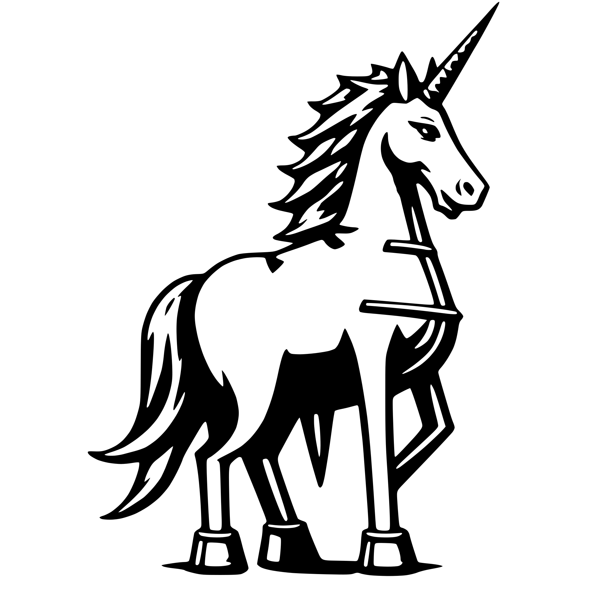 AI-generated SVG of 'anthropomorphic Heavy Metal Unicorn in Business Attire'