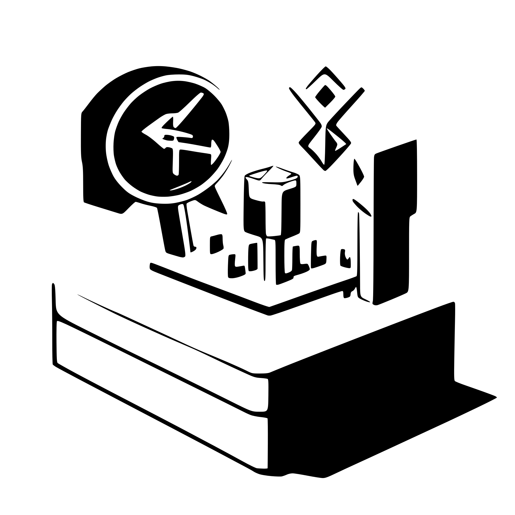 AI-generated SVG of a A box containing 8 arrows pointing from the center to the border of the box, in the middle of the box there is a database symbol. In the inferior right corner, there is a magnifying glass