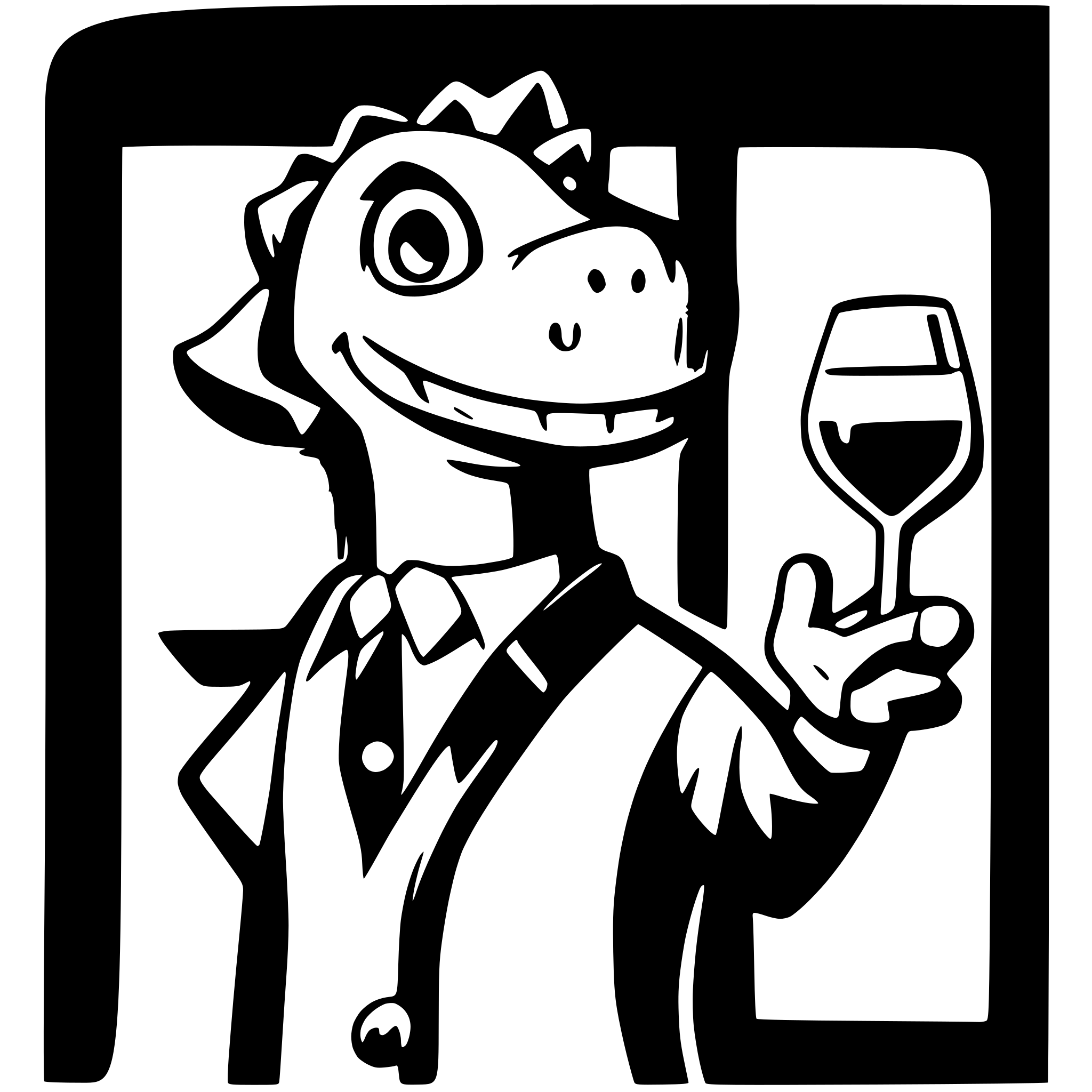 AI-generated SVG of a dinosaur with a glss of wine in the hand