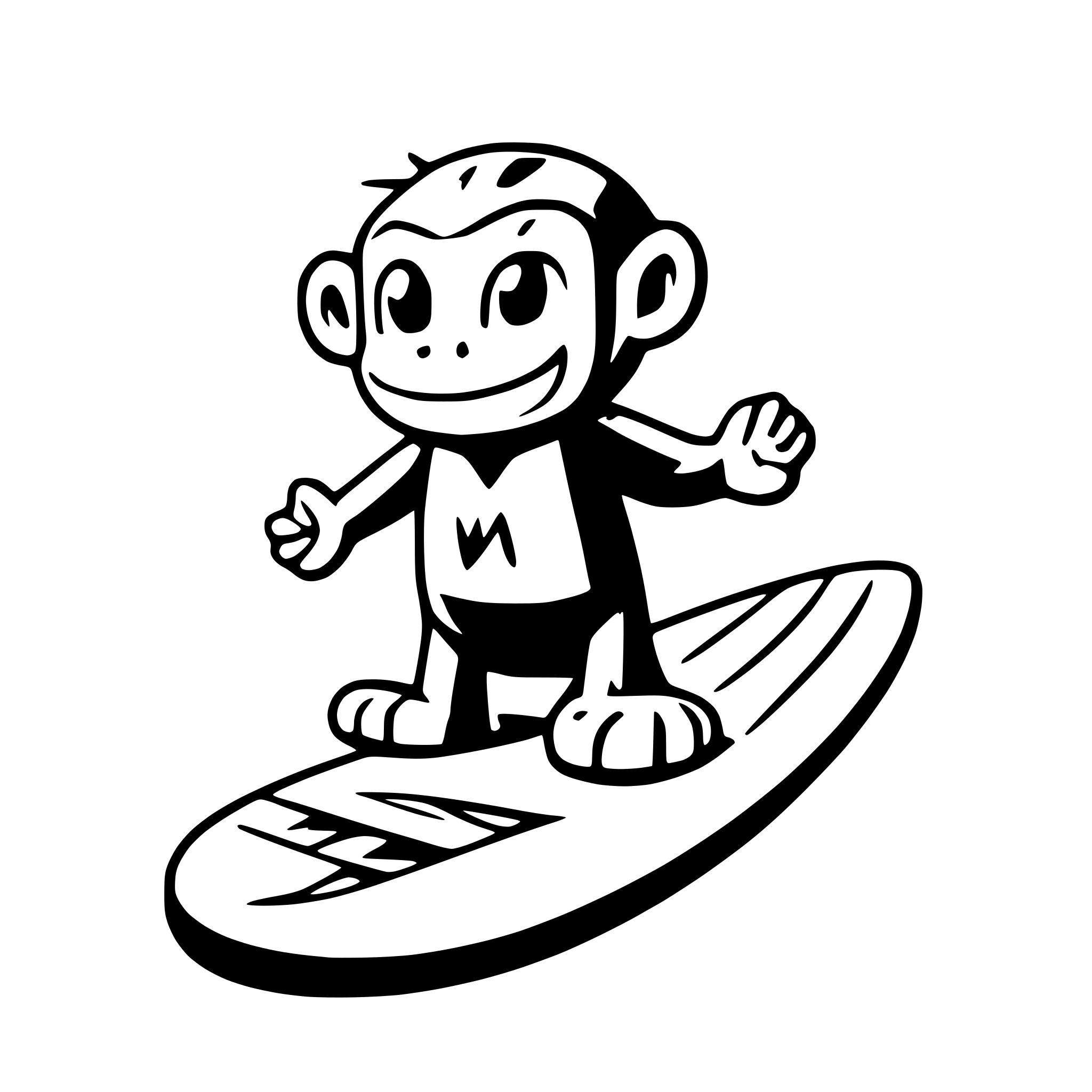 AI-generated SVG of 'cartoon monkey on a surfboard'