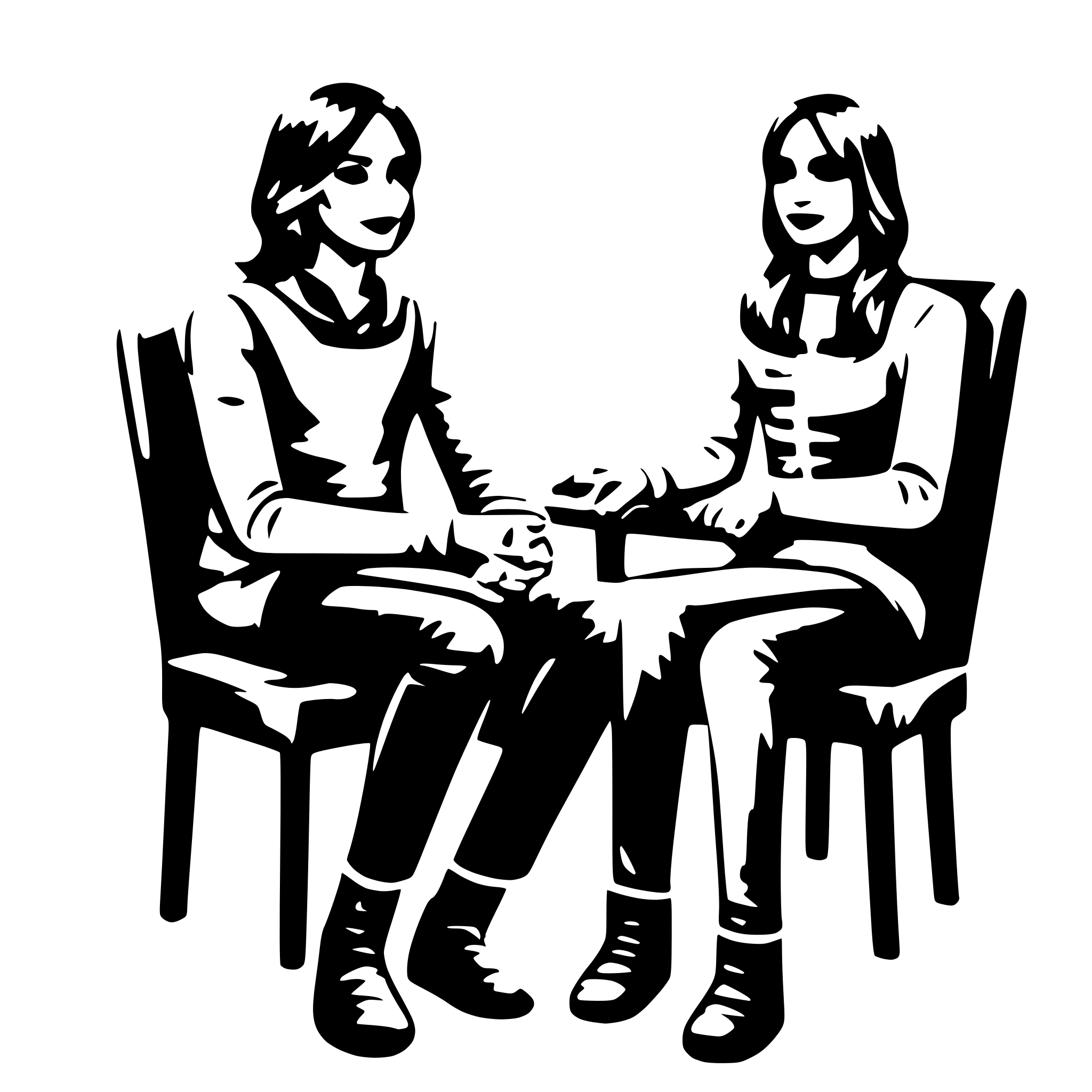 AI-generated SVG of 'two roomates sitting on chairs'