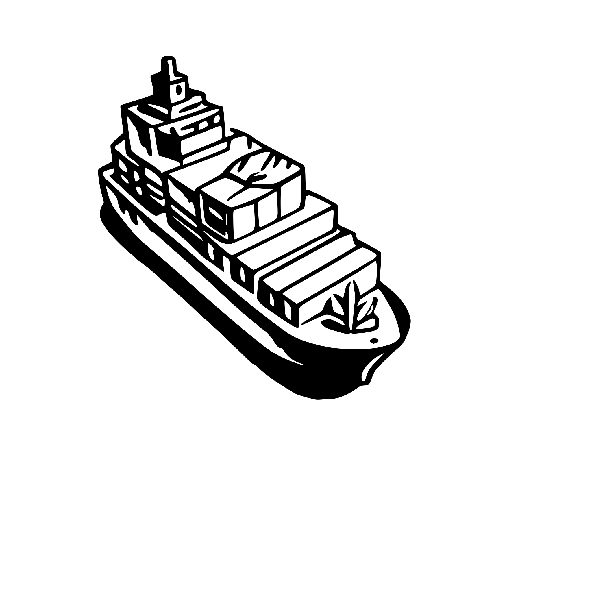 AI-generated SVG of a simple cargo ship in isometric 3d view