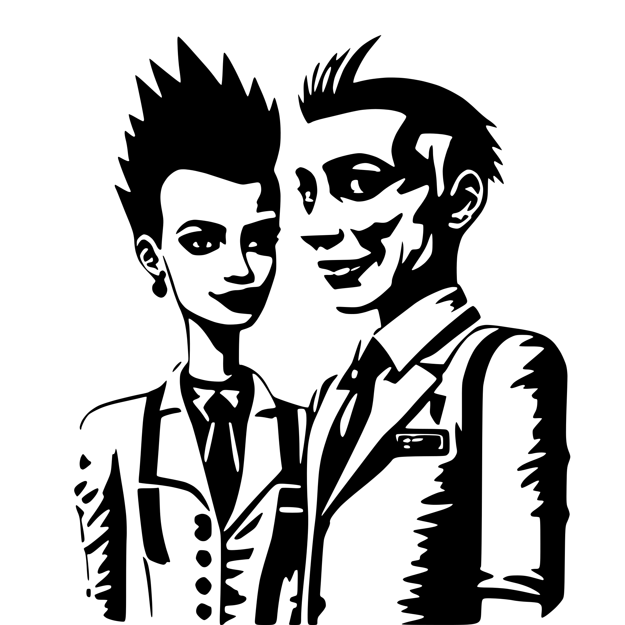 AI-generated SVG of 'funny cartoon character. punk girl, pink mohawk, wearing a business suit'