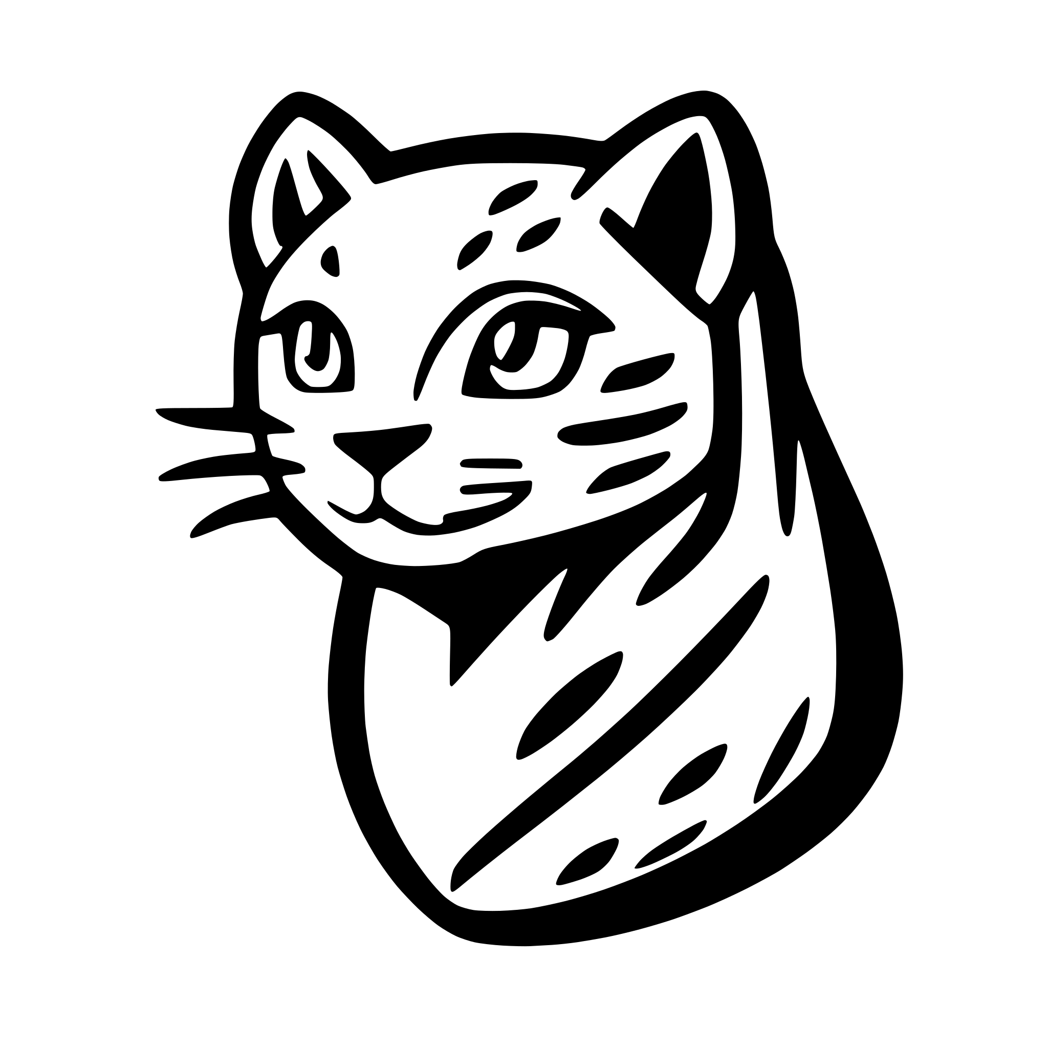 AI-generated SVG of a head of leopard cat, very very extremely simplified, snoopy like drawing, looking straight ahead
