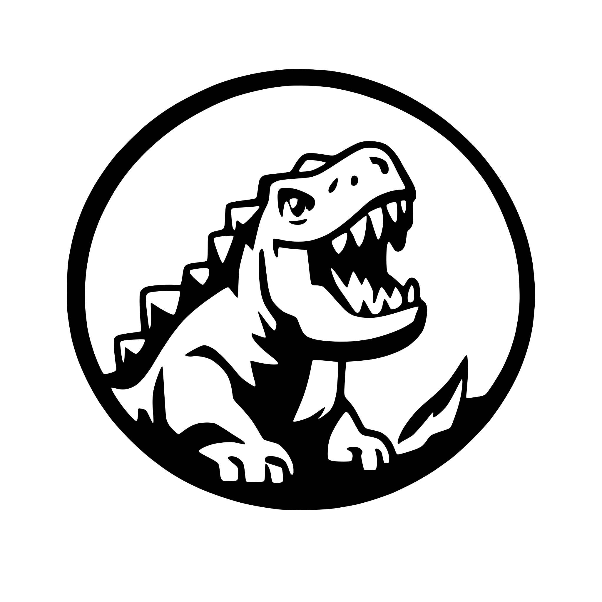 AI-generated SVG of a round badge of a roaring dinosaur