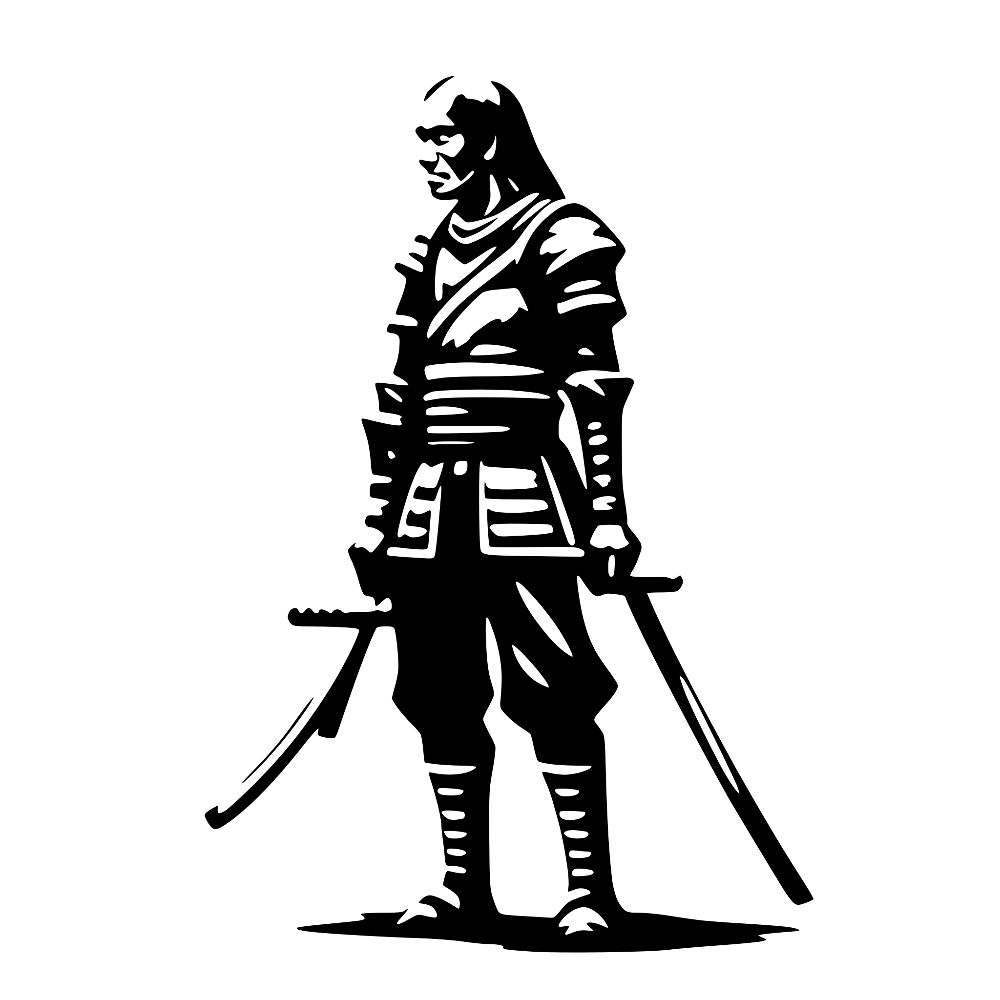 AI-generated SVG of a old samurai, side view, nostalgic