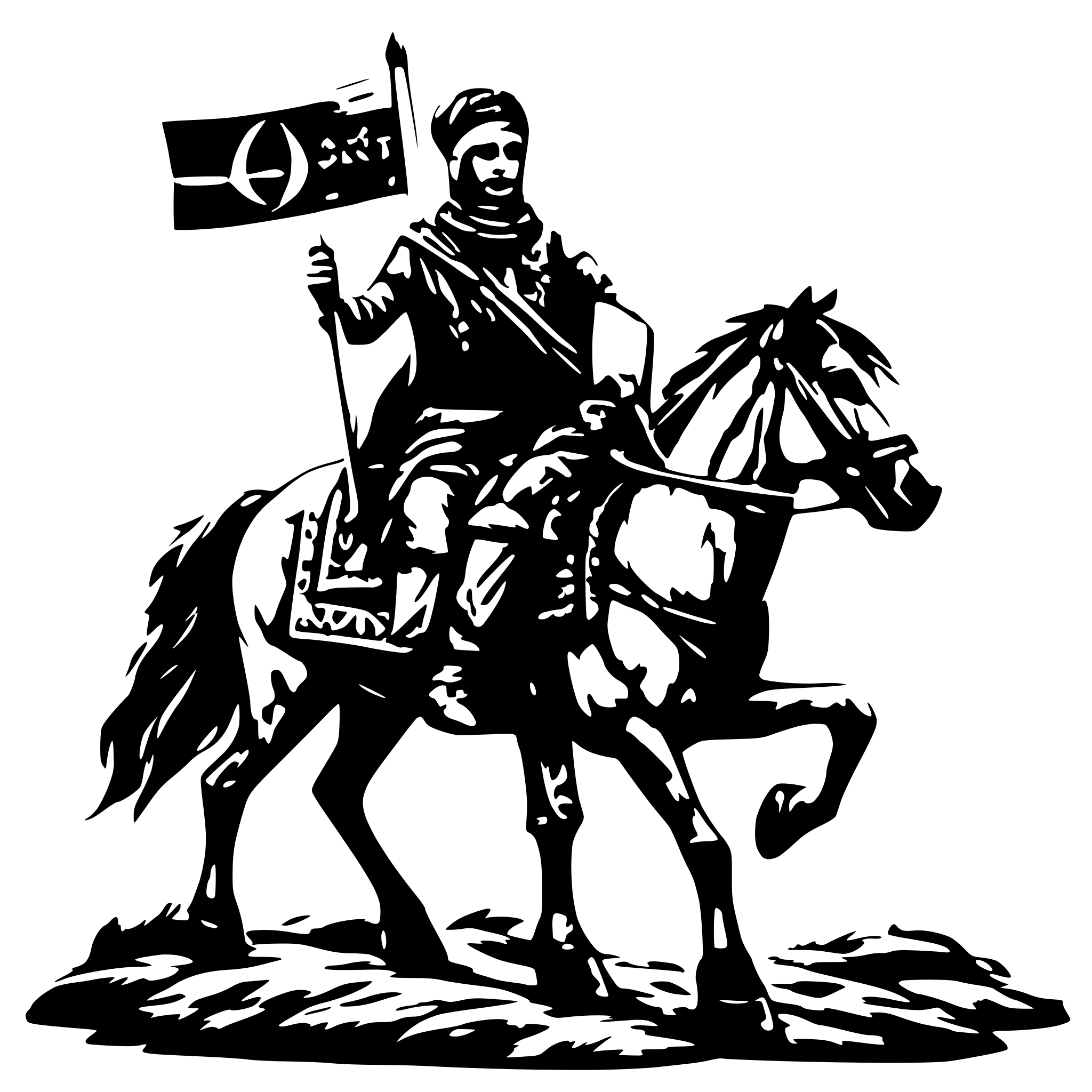 AI-generated SVG of a A Pashtun Tribal Man Riding Horse while holding a triangle shaped flag in one hand and an AK47 Kalashnikov in other hand AI-generated SVG of a A Pashtun Tribal Man Riding Horse while holding a triangle shaped flag in one hand and an AK47 Kalashnikov in other hand