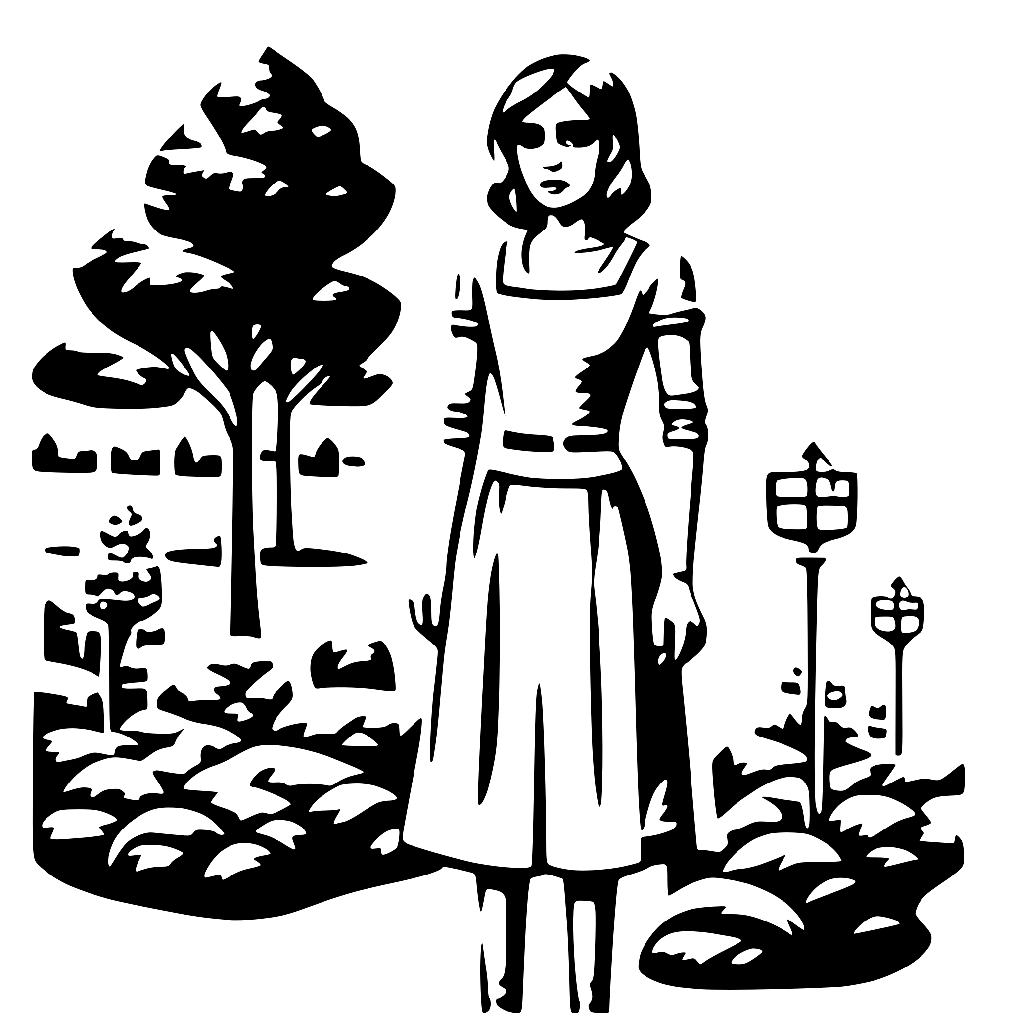 AI-generated SVG of a A sad lady standing in a garden