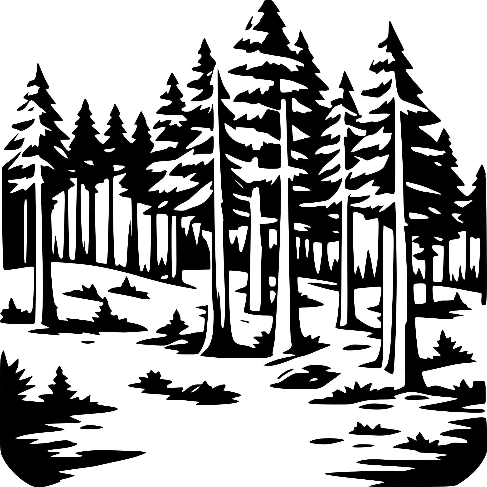 AI-generated SVG of a forest scene, pines, many needles