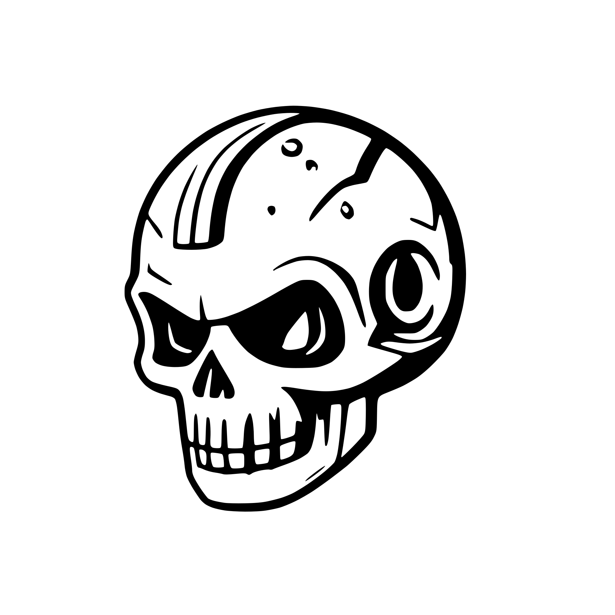 AI-generated SVG of a floating metal scifi skull