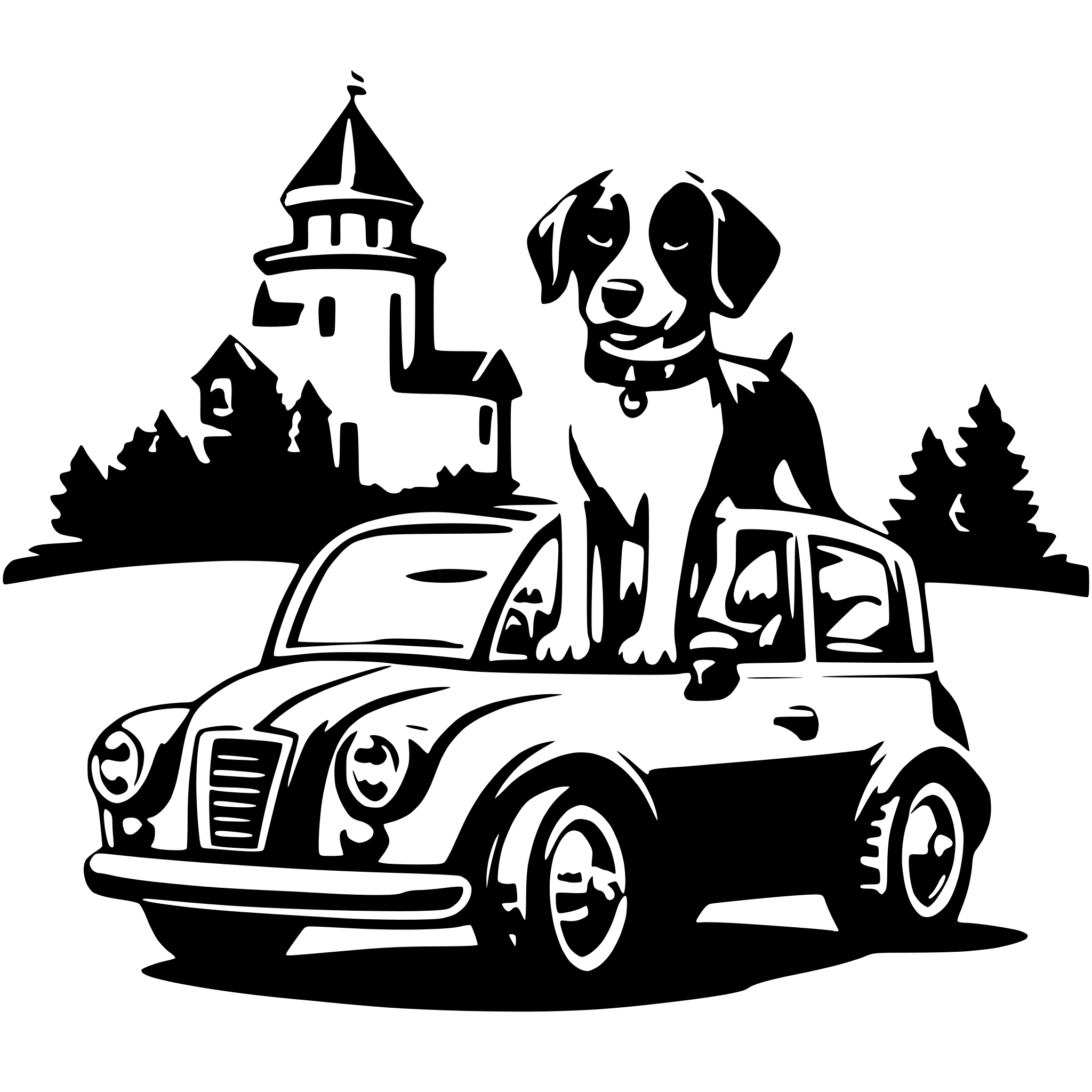 AI-generated SVG of a one dog and one car