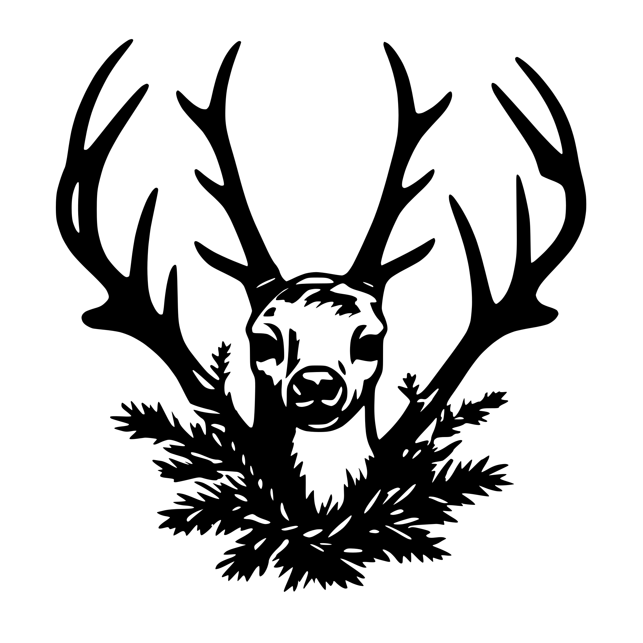 AI-generated SVG of 'elk antlers with conifer'