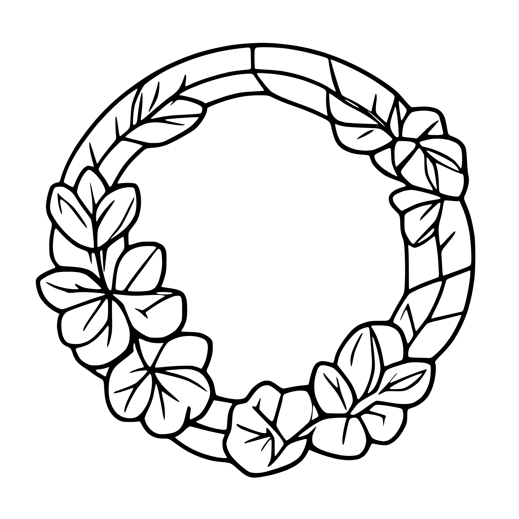 AI-generated SVG of 'very simple line drawing, flower chain wreath, thick lines'