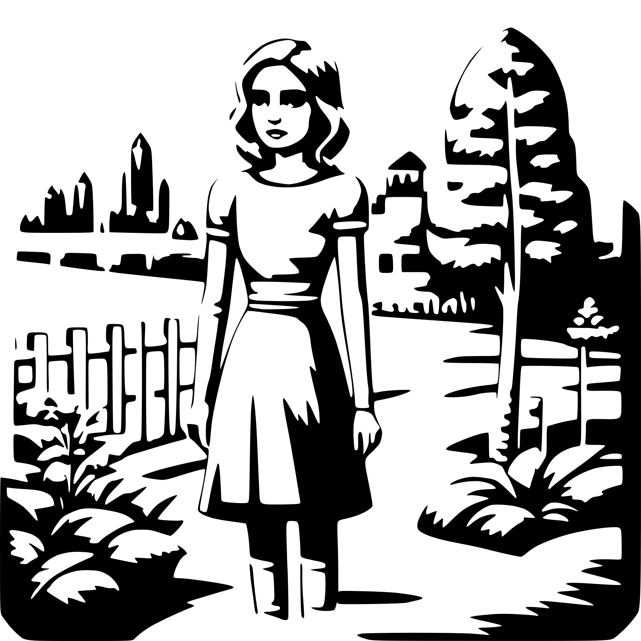 AI-generated SVG of a A sad lady standing in a garden