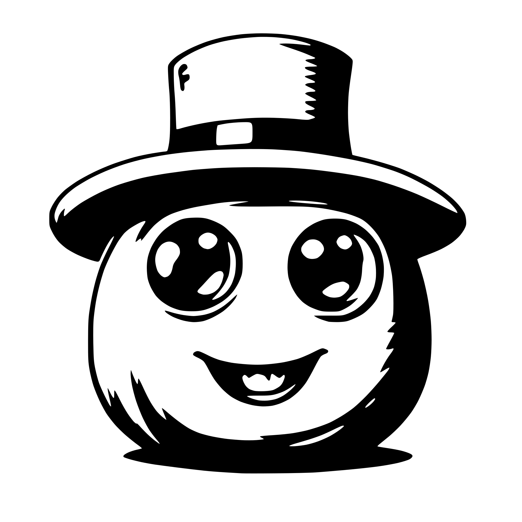 AI-generated SVG of a flat 2d blob that has eyes and mouth, and a small hat