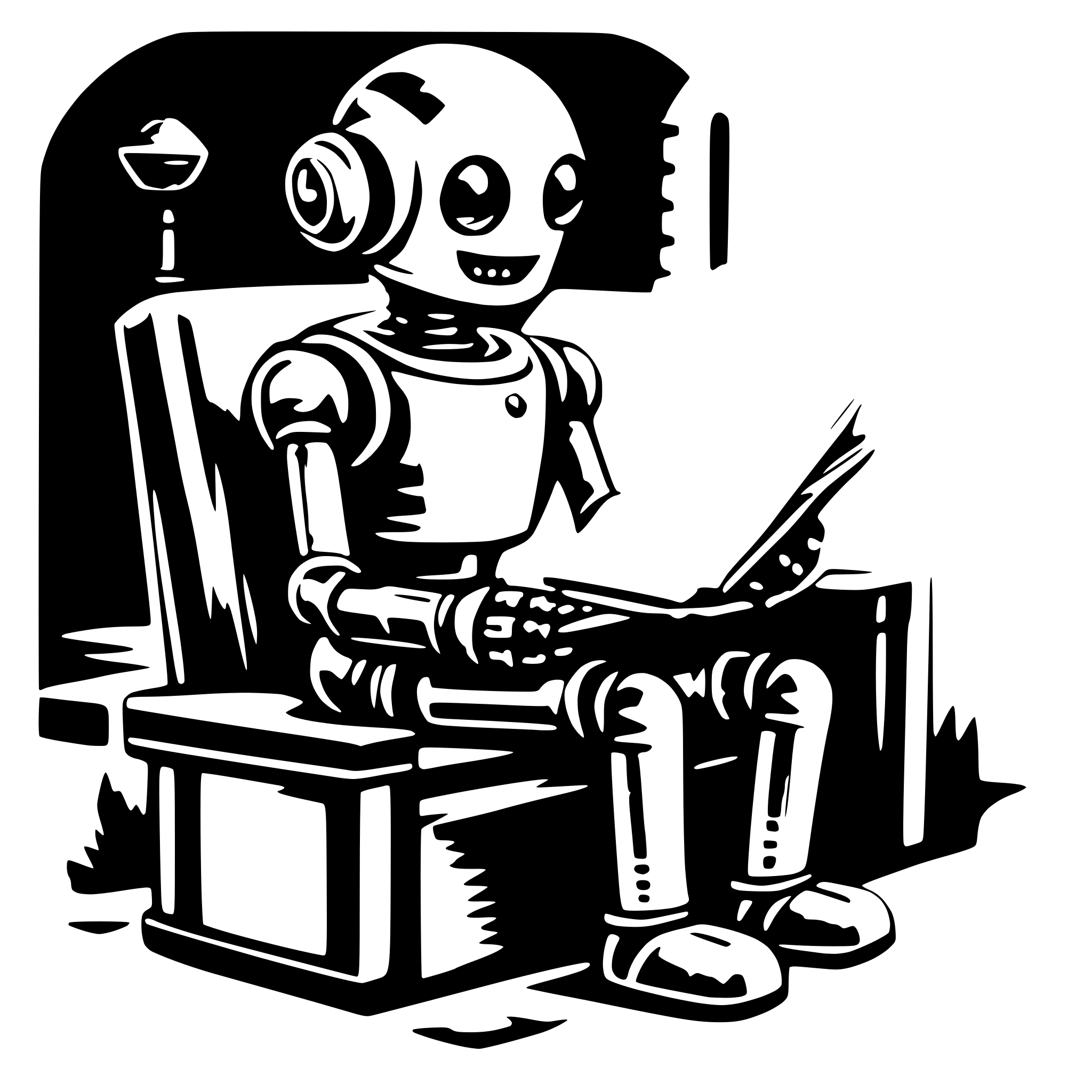 AI-generated SVG of a friendly robot reading a book