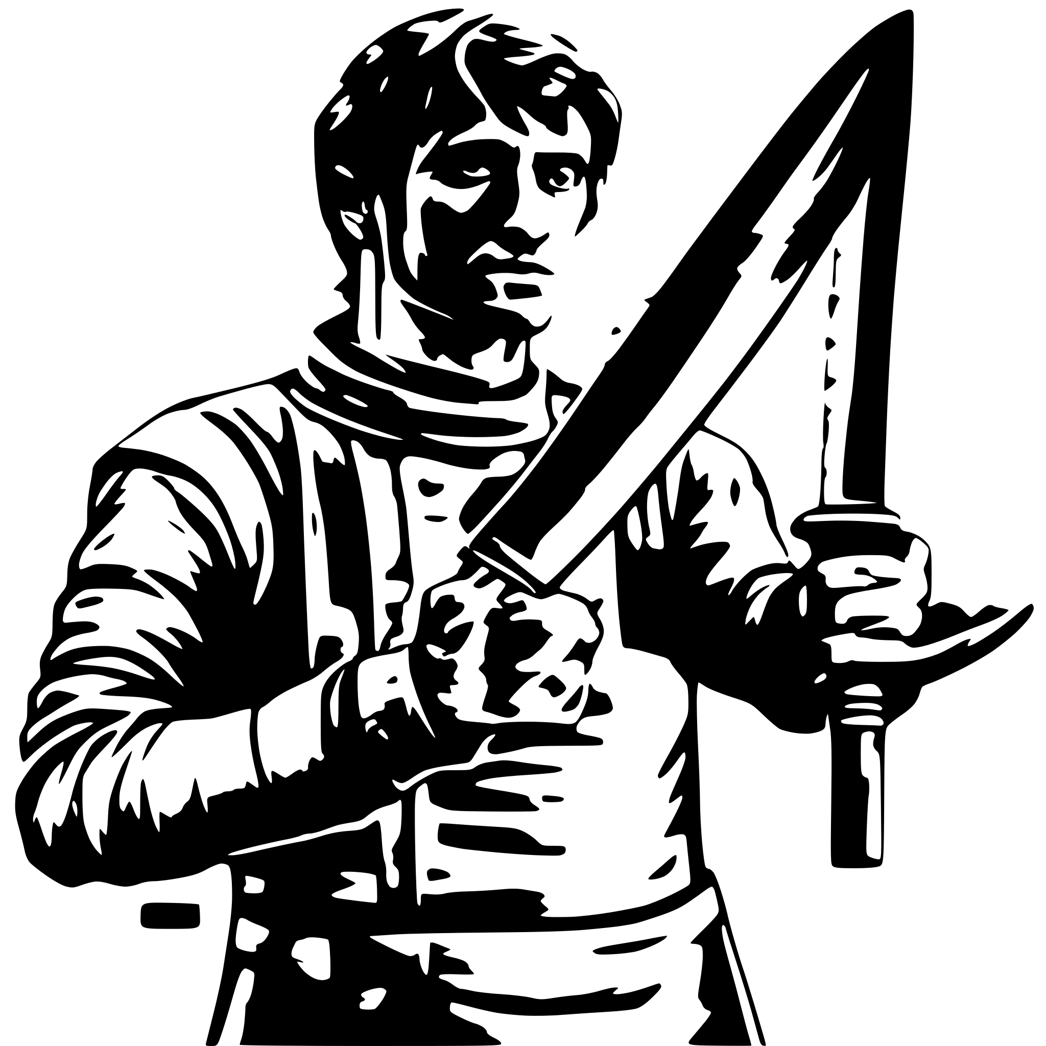 AI-generated SVG of 'man wielding two butcher knives'