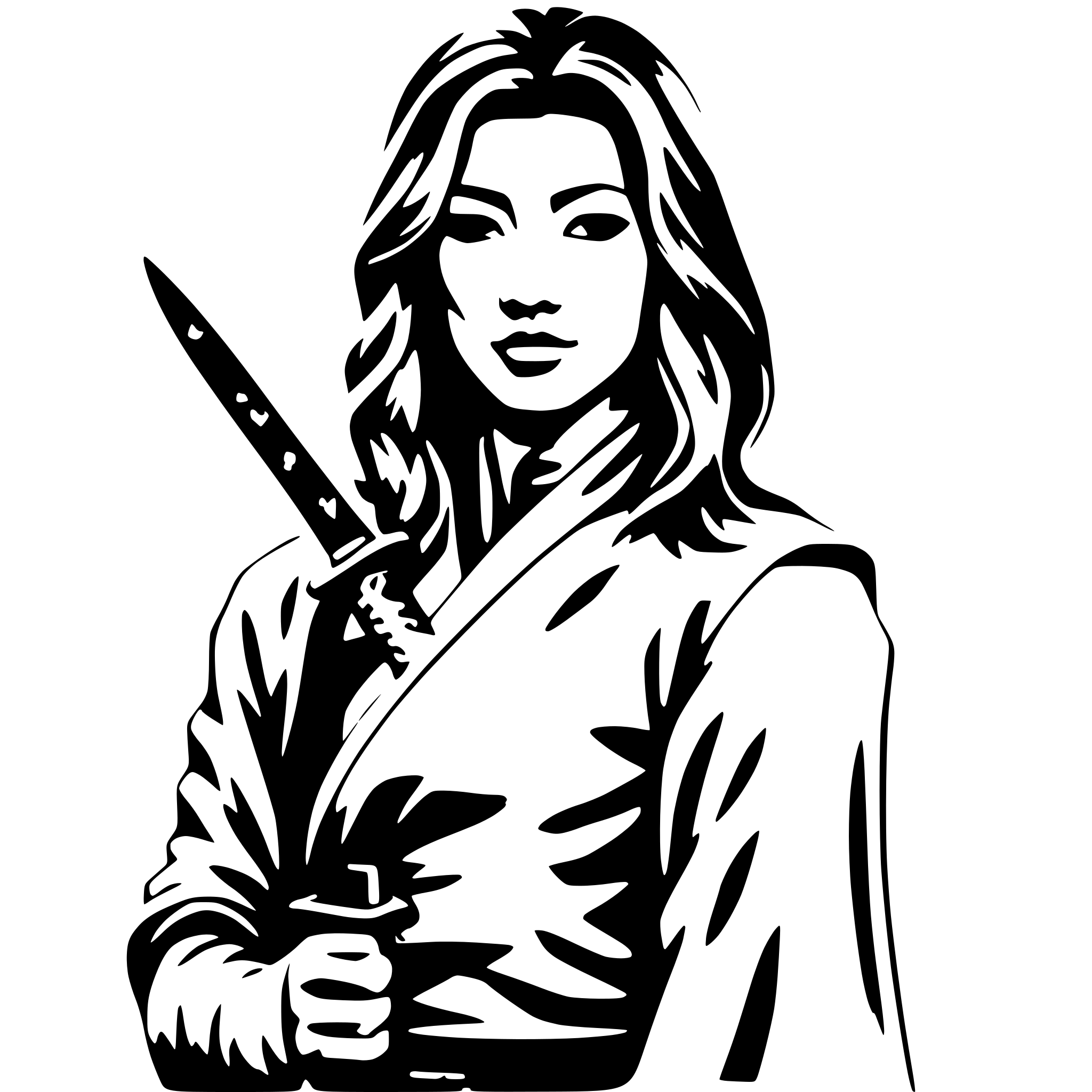 AI-generated SVG of a Dichen Lachman in samurai robe, holds knife