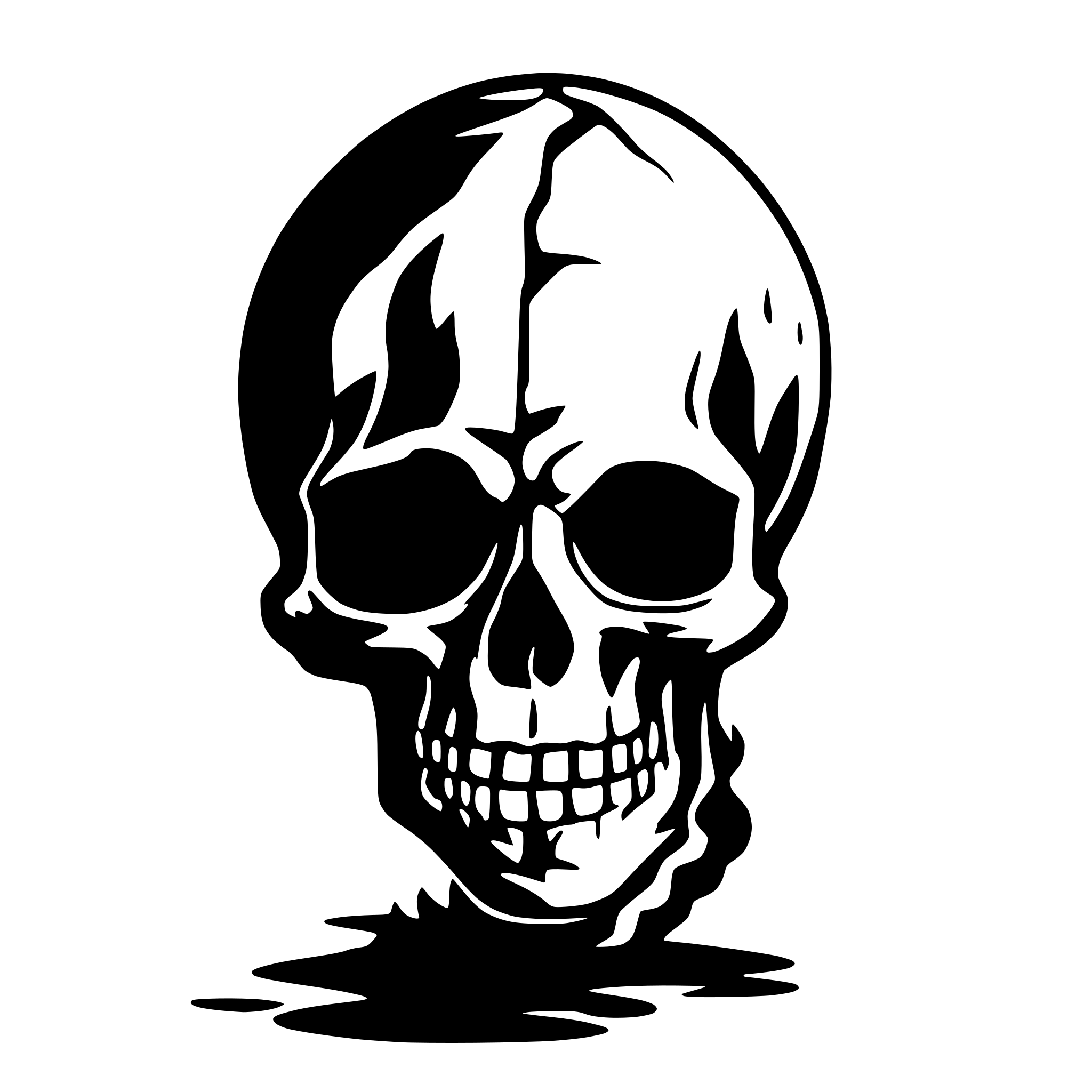 AI-generated SVG of a A broken skull with a tentacle-like moustre protruding from it