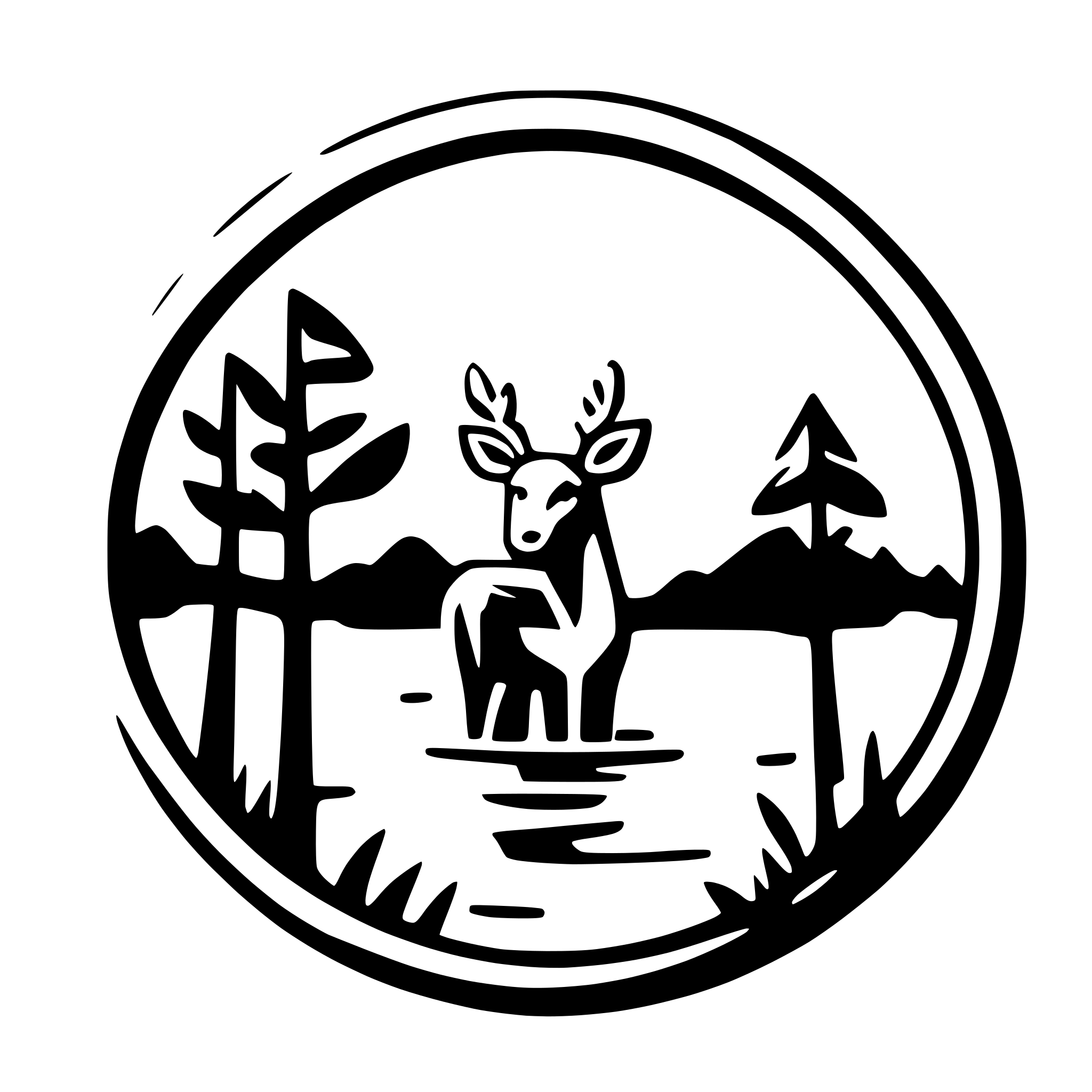 AI-generated SVG of a deer, lake, round border