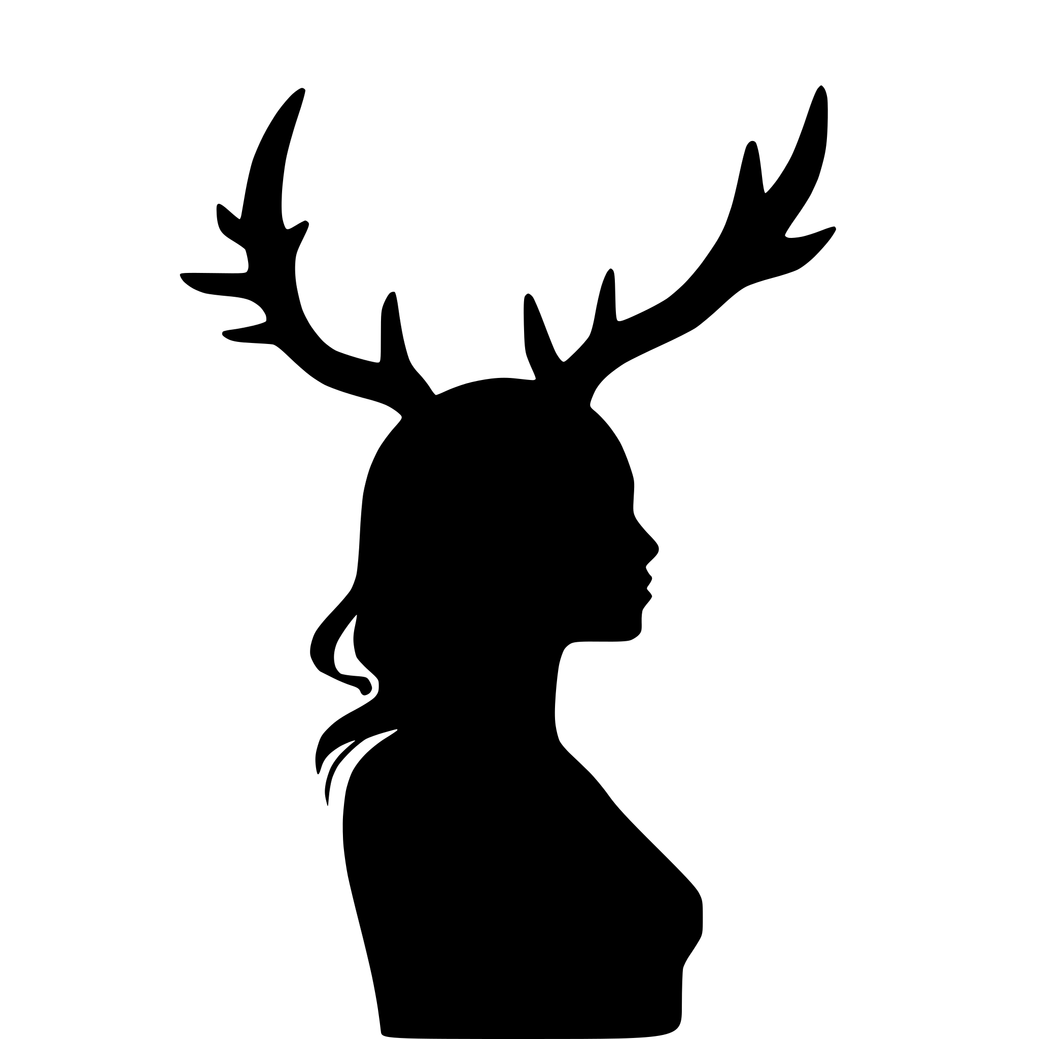 AI-generated SVG of a female head and shoulders back silhouette with antler