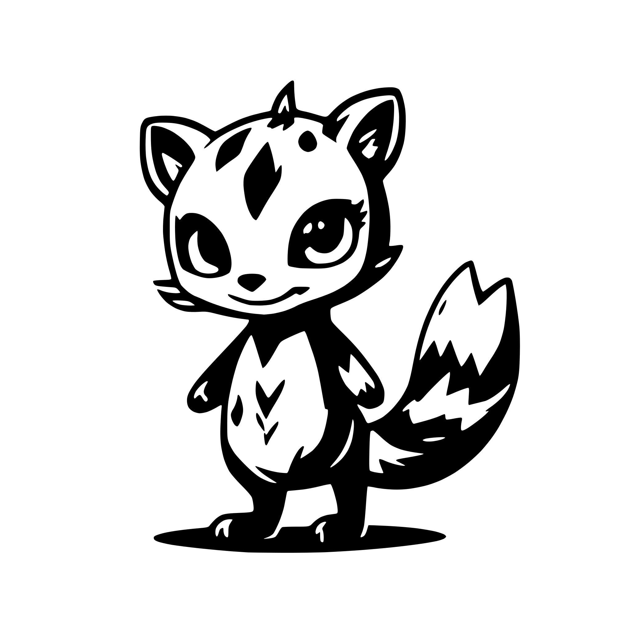 AI-generated SVG of a a cute phoenix-raccoon character. The raccoon is fully orange with a milk-white heart-shaped spot on its chest and glowing fiery patterns on its tail and wings. The style is semi-realistic and detailed, with soft shading, highlights, and glowing flame effects. Bright, warm color palette with a focus on fiery and magical elements.