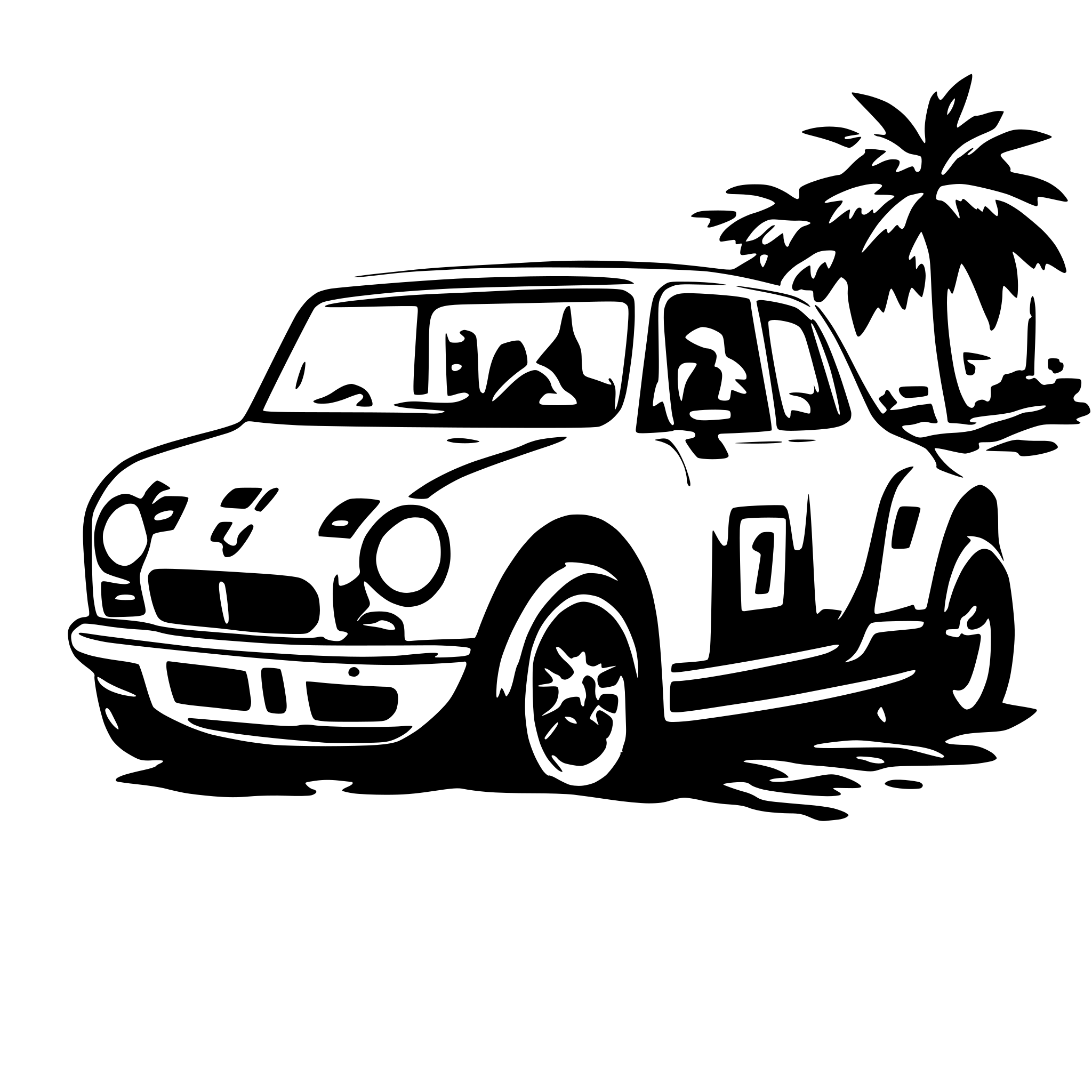 AI-generated SVG of a rally car on beach