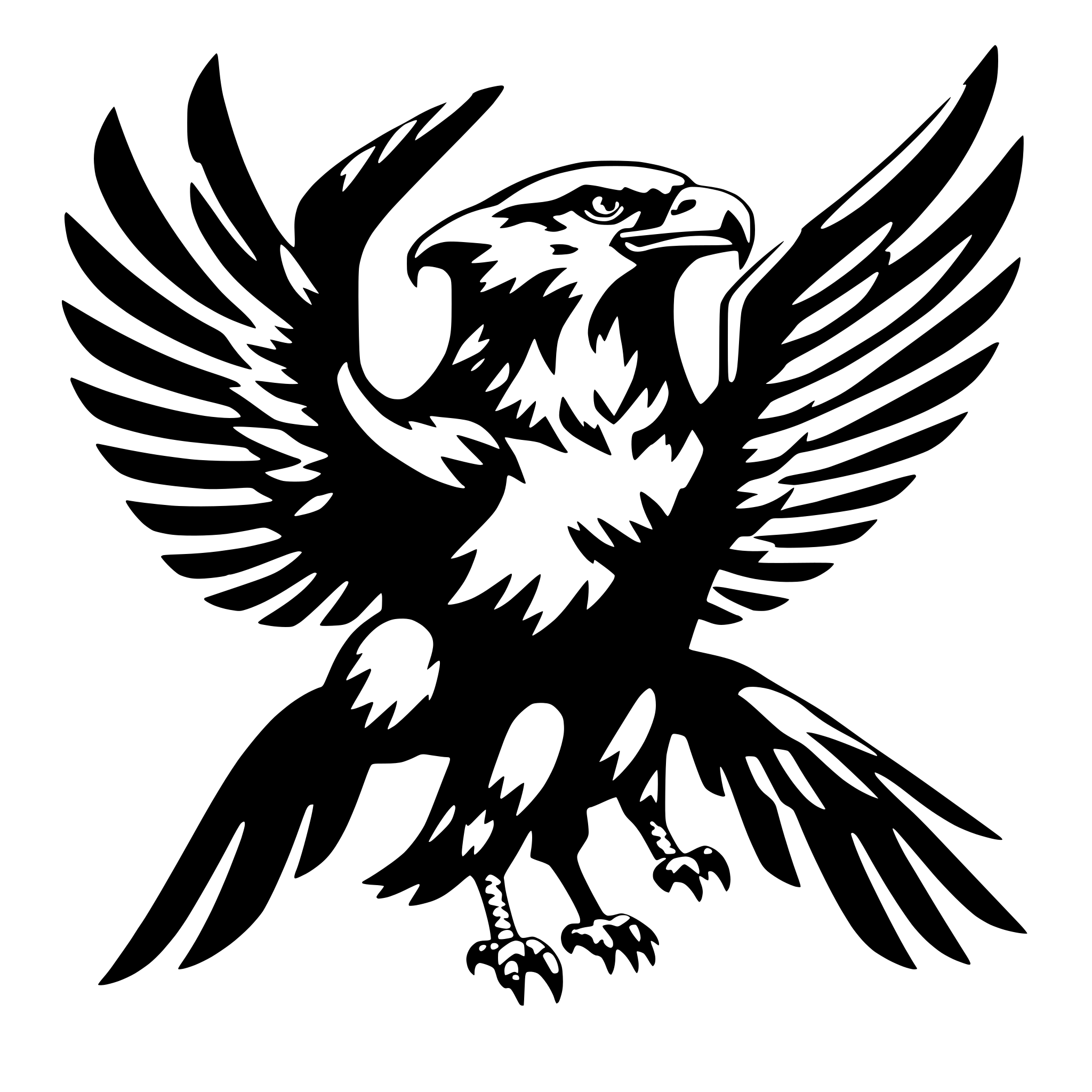 AI-generated SVG of a eagle from front looking right with wings spread