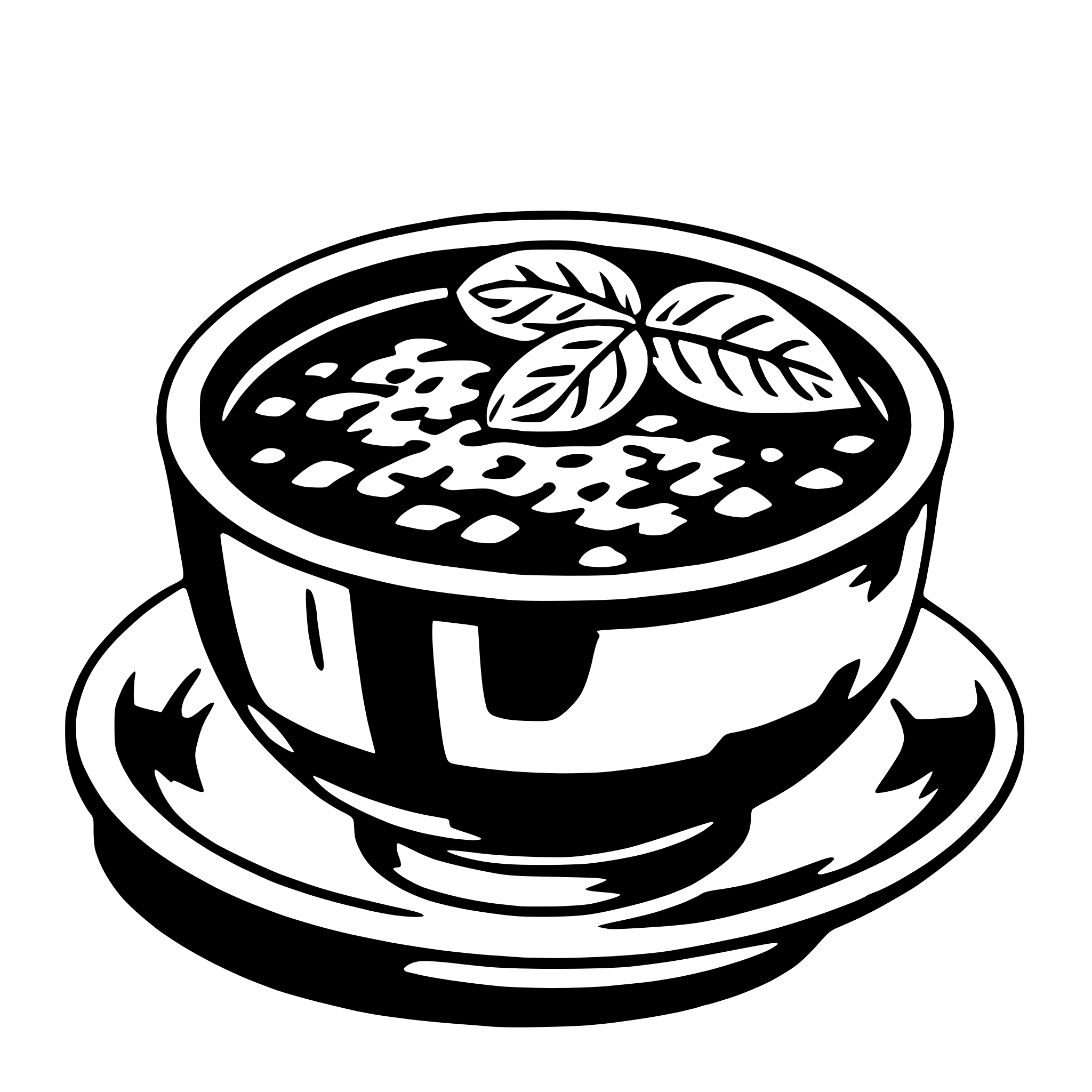 The SVG depicts a stylized illustration of a cup of tea. The cup is round with a handle on the side, and it is filled with a dark liquid that appears to be tea. On top of the tea, there are two leaves, possibly tea leaves, which are commonly used in tea preparation. The leaves are placed in the center of the cup, and the cup is placed on a saucer, which is also round and has a small indentation in the center. The saucer is positioned directly beneath the cup, suggesting that the cup is resting on it. The overall style of the SVG is simple and graphic, with clean lines and a limited color palette. 