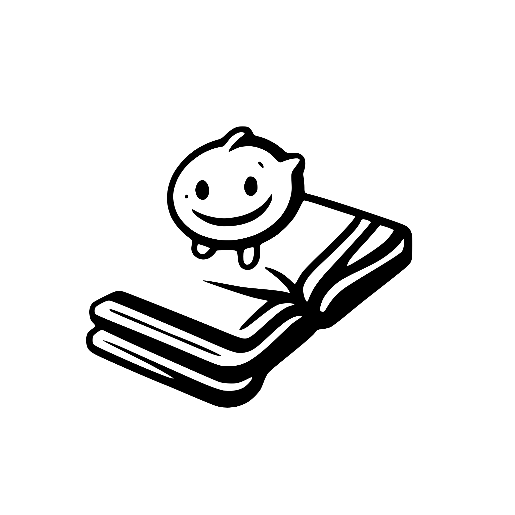 AI-generated SVG of a A smiley hovering over an open book