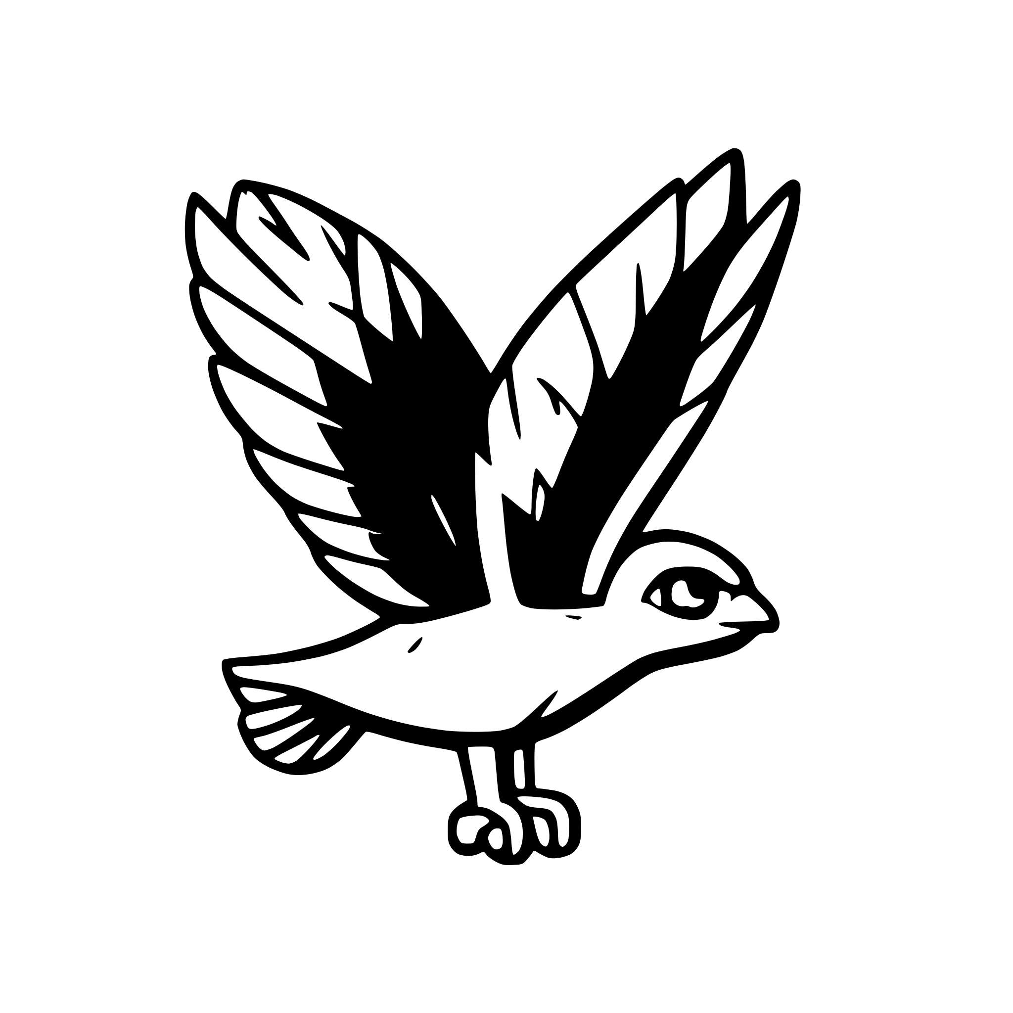 AI-generated SVG of a side profile of a cartoon falcon flying