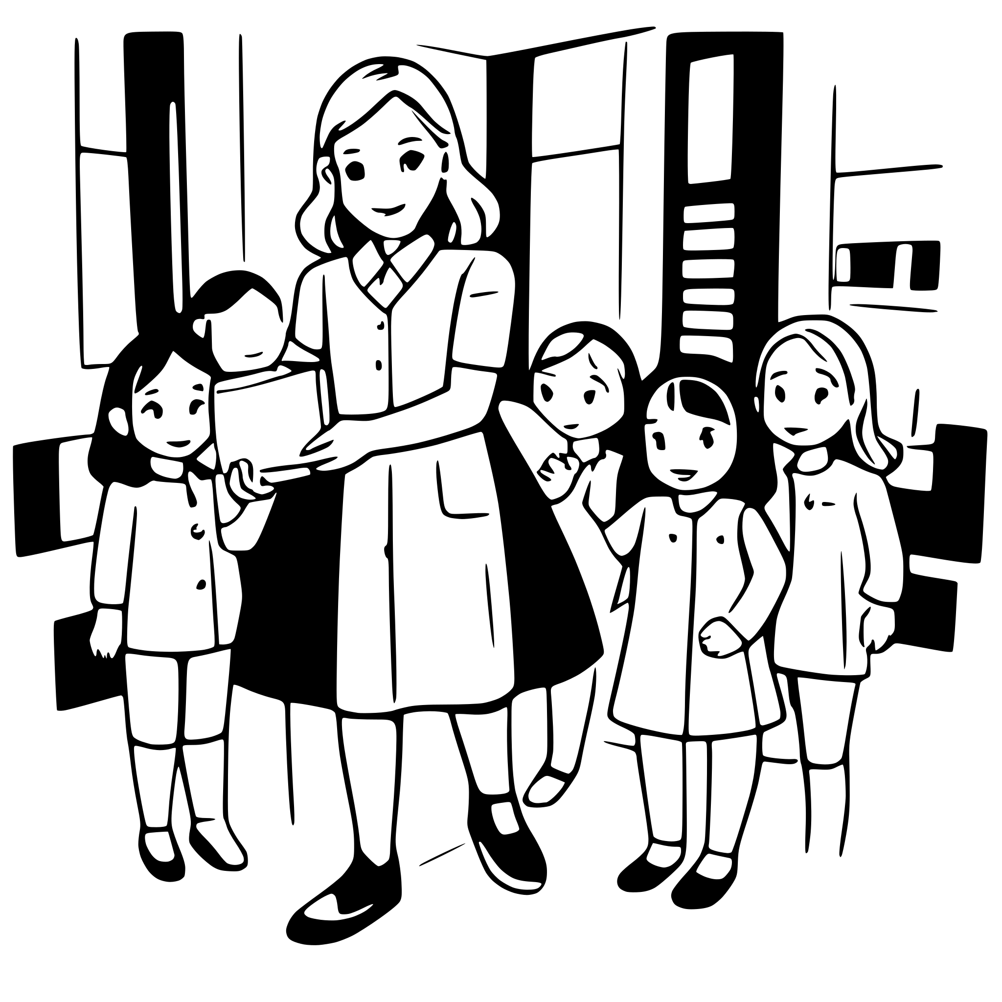 AI-generated SVG of a educator says goodbye to 8 children