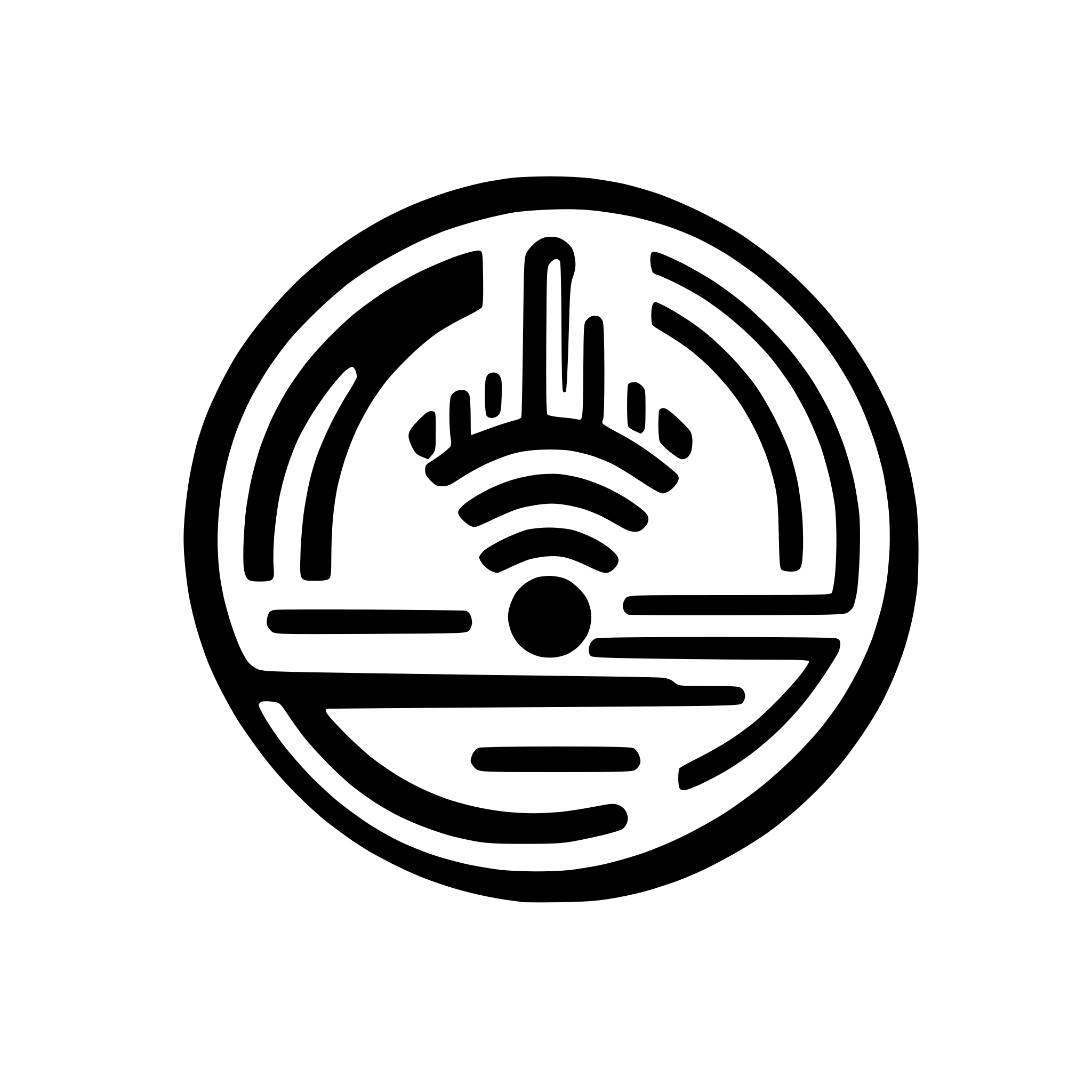 AI-generated SVG of a A square logo, Wifi signal from center to top, electronic integrated UC symbol at the center, a sinus wave on bottom.