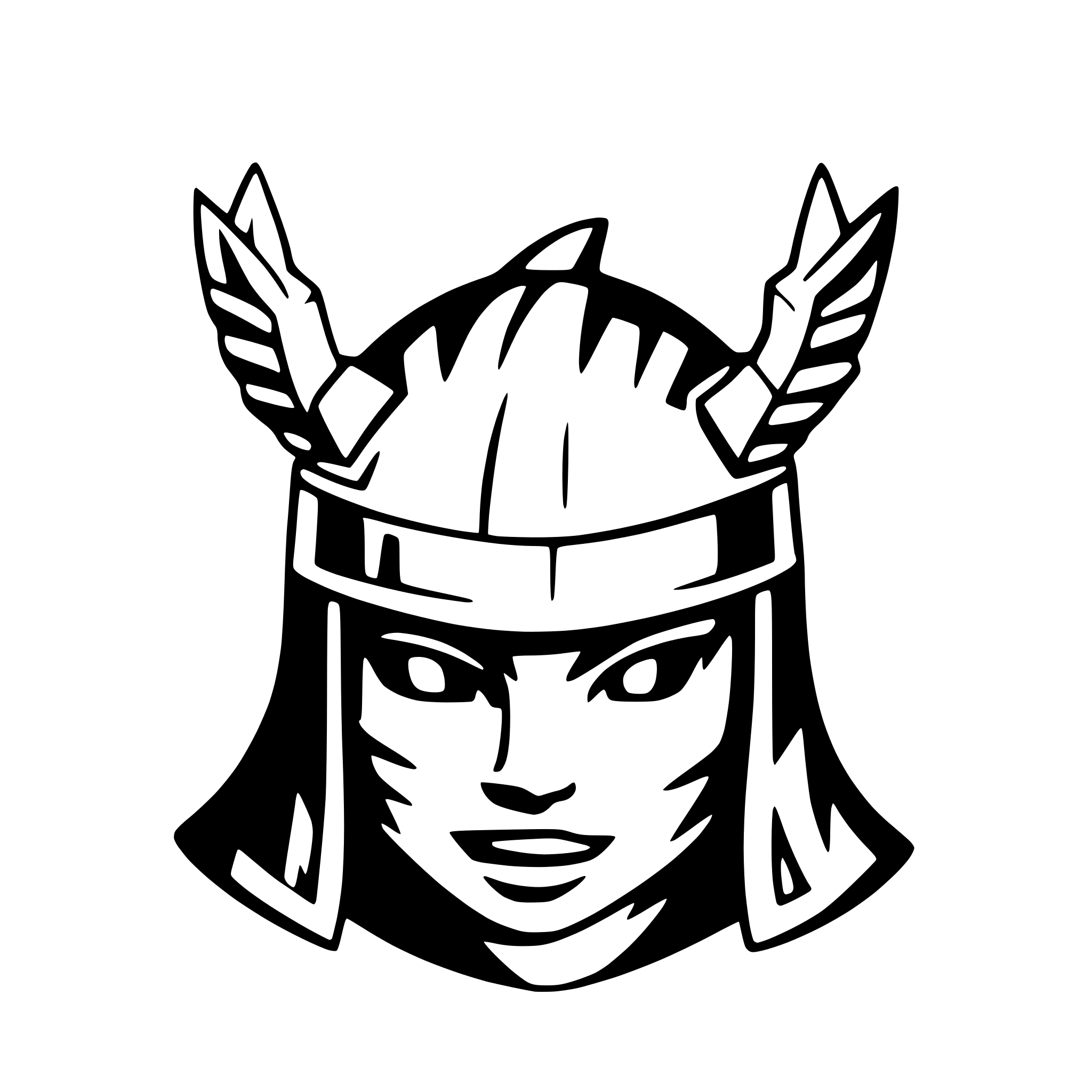AI-generated SVG of 'samurai helmet with flames'