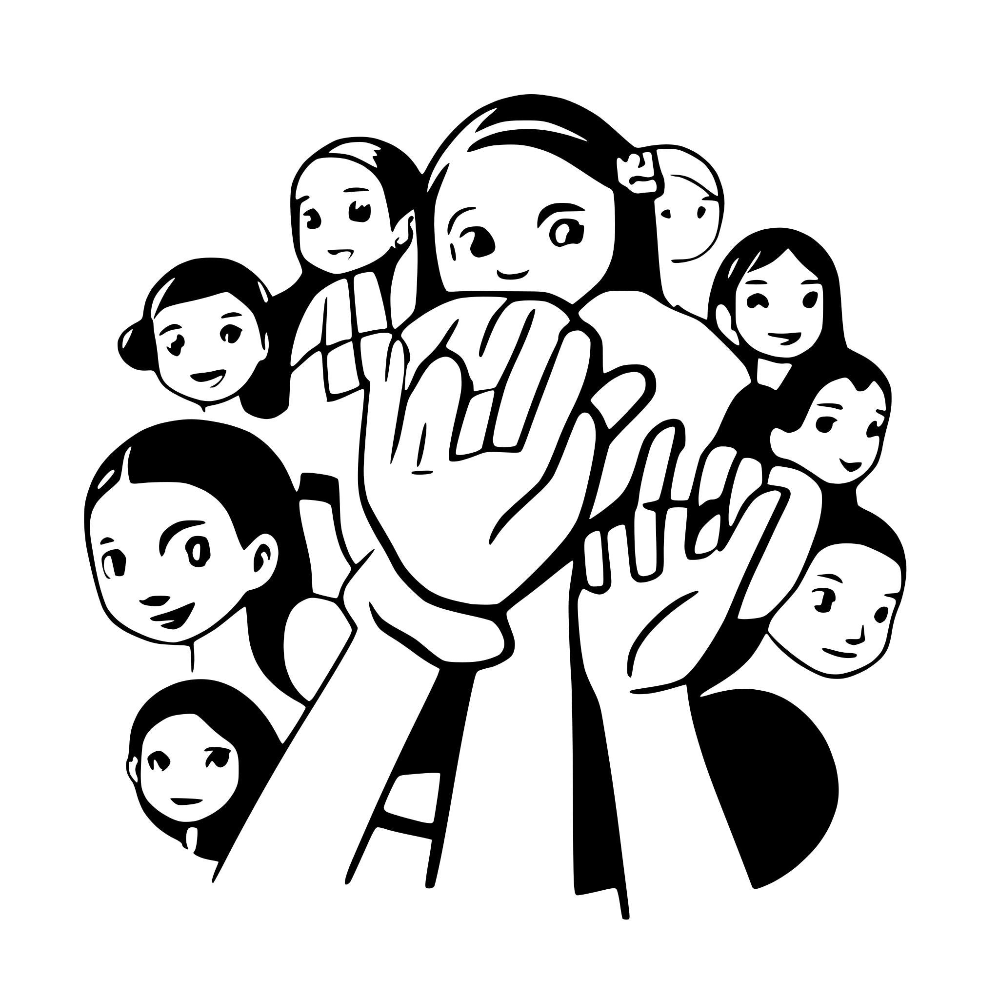 AI-generated SVG of a many childsren who holding on their hands