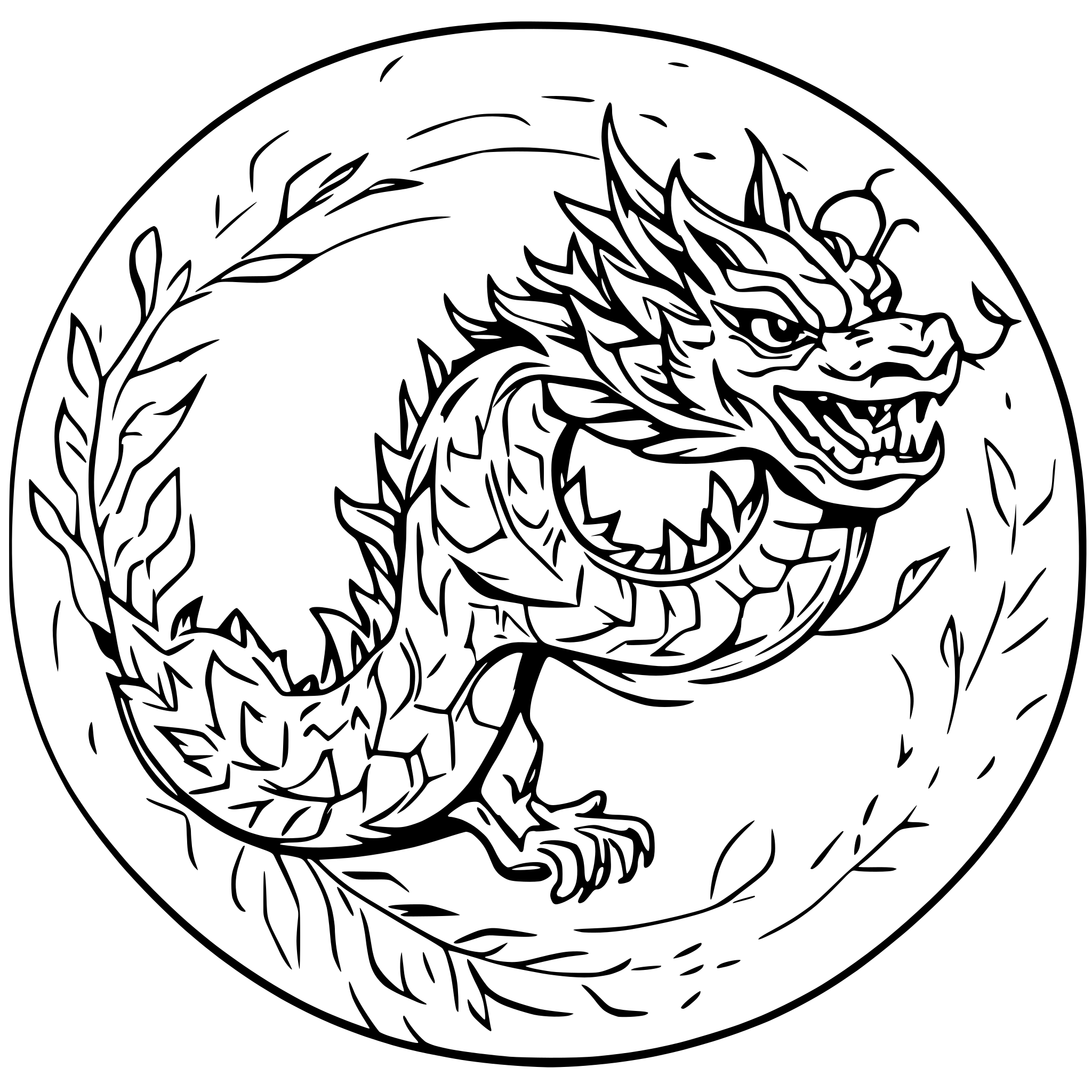 AI-generated SVG of 'Chinese dragon inside a circle'