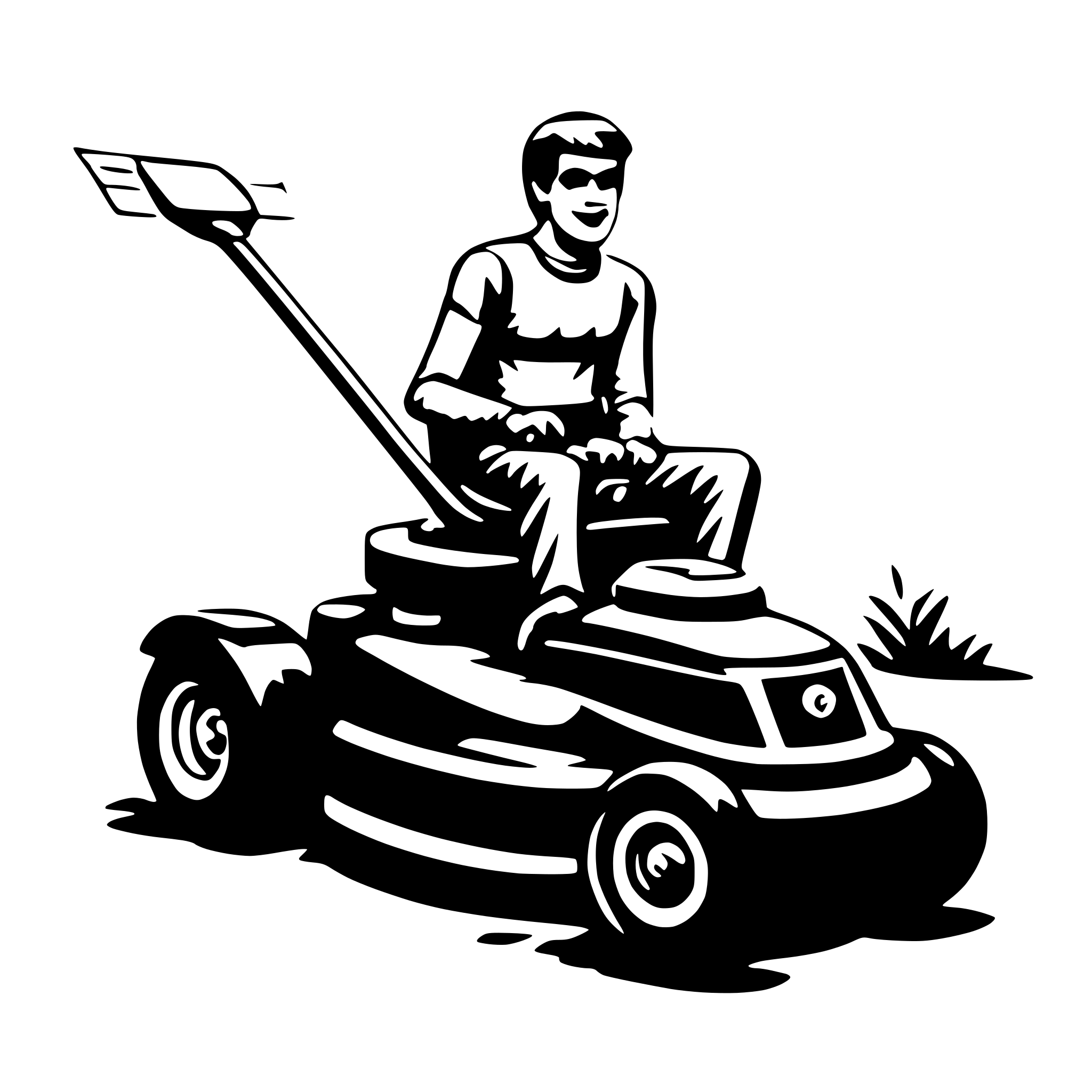 AI-generated SVG of a flying man lawn mower