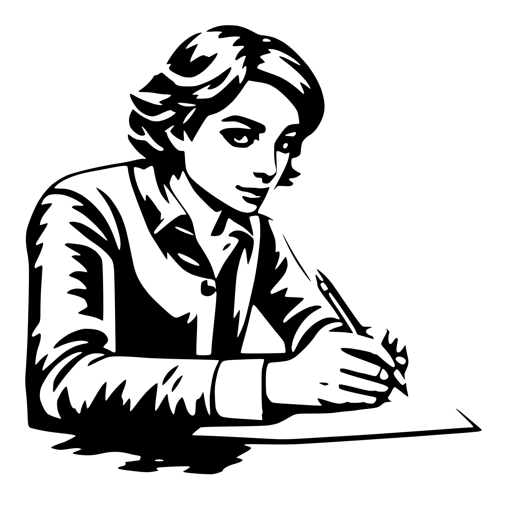 AI-generated SVG of a a person writing on paper very focused