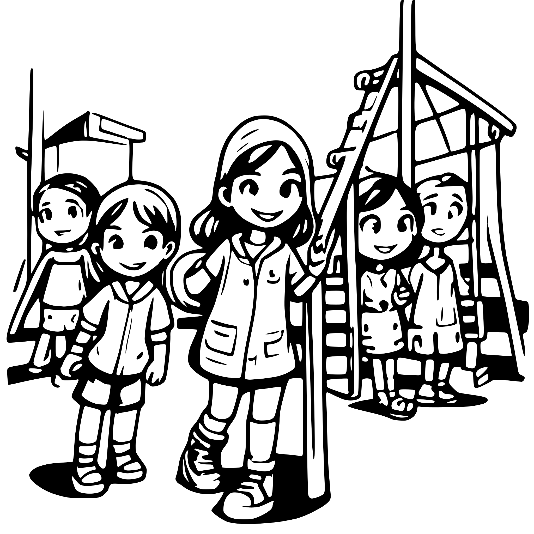 AI-generated SVG of a many children with smiling face paying on the playground