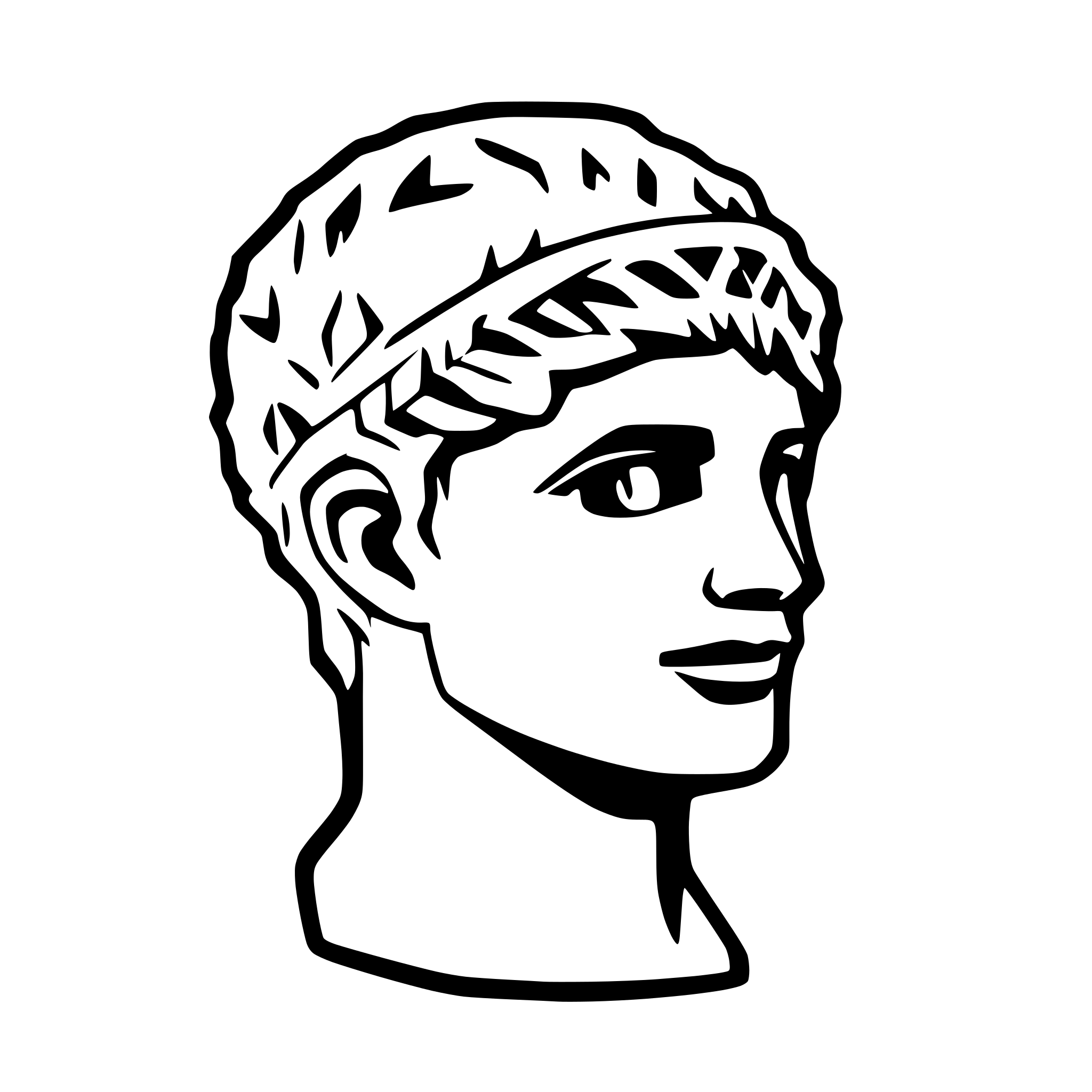 AI-generated SVG of a Ceasar like roman bust with a laurel head wreath in cartoony caricature extremely minimal style with very few lines, shown from a 3/4 view and 2d format