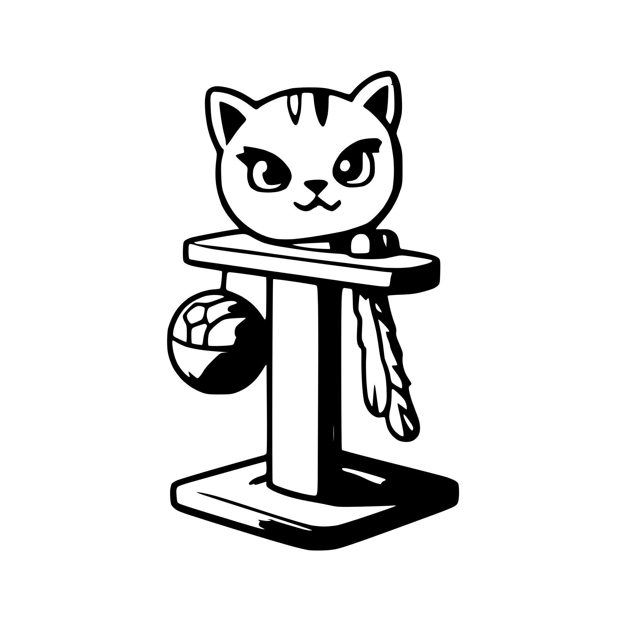 AI-generated SVG of a Cat scratching post in cartoon flat style. Cat tree with a toy ball, furniture for kittens. Kitten accessories, pet claw sharpener isolated on white background. Pro Vector