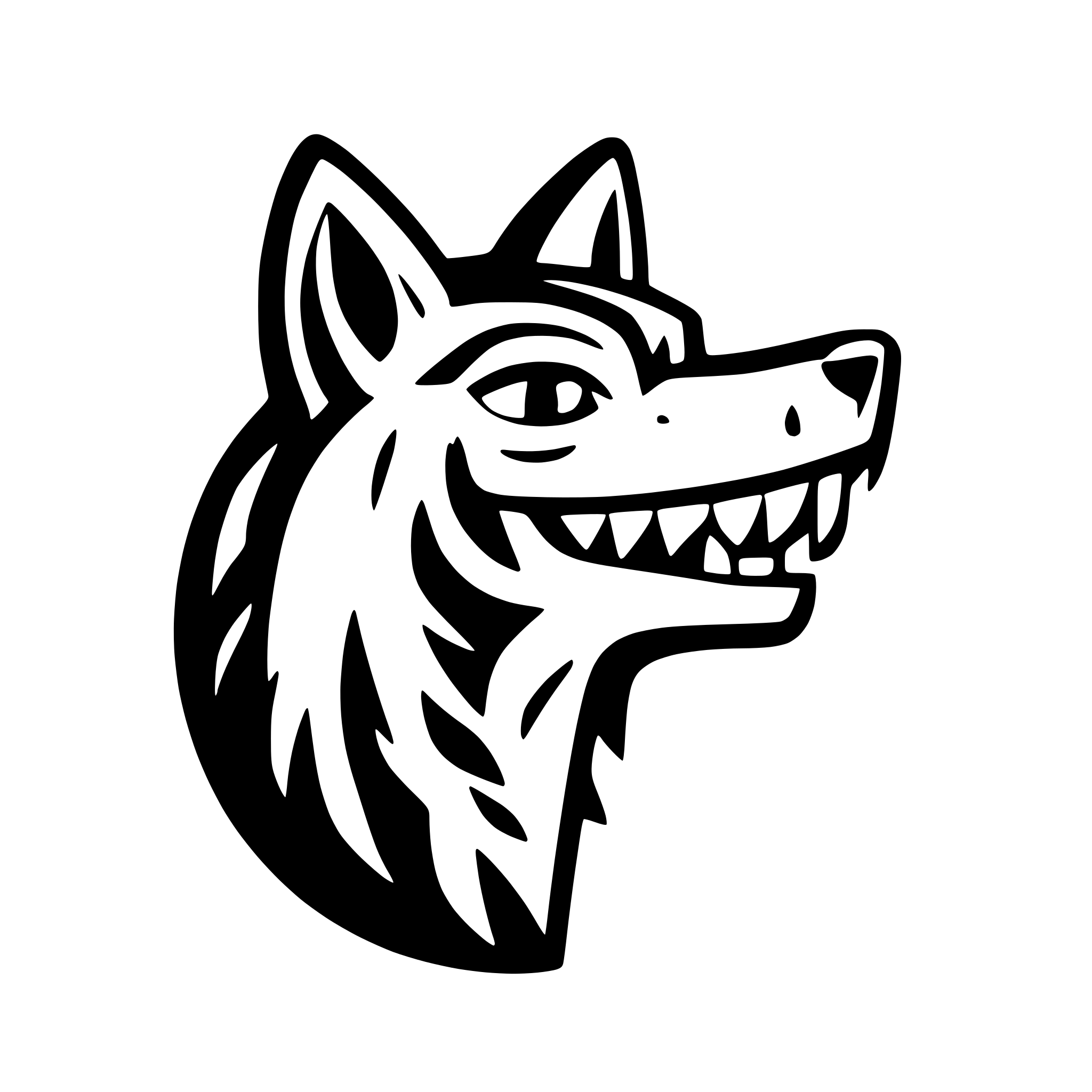 AI-generated SVG of a Coyote face looking forwards. Open mouth, howling.