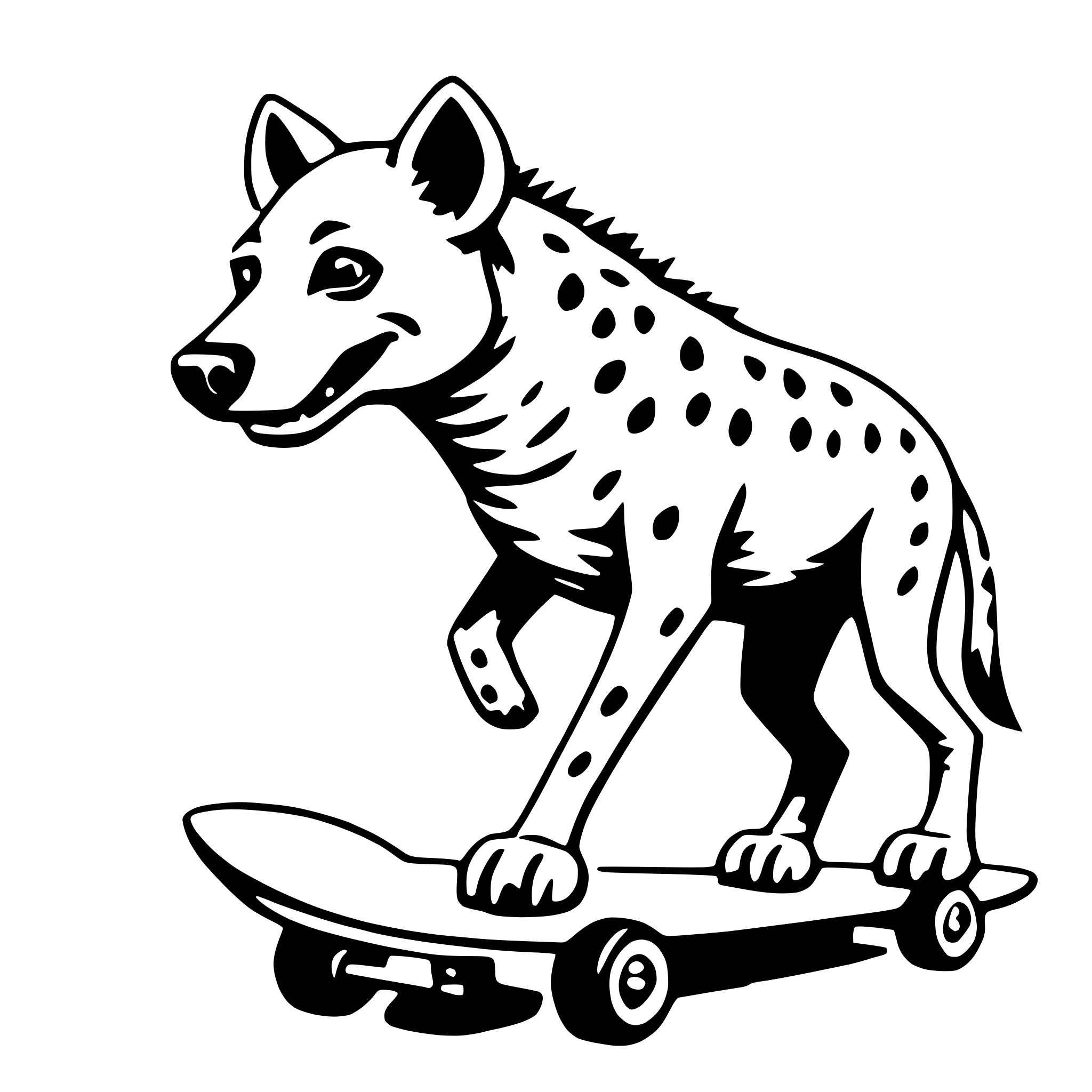 AI-generated SVG of 'hyena with skateboard'